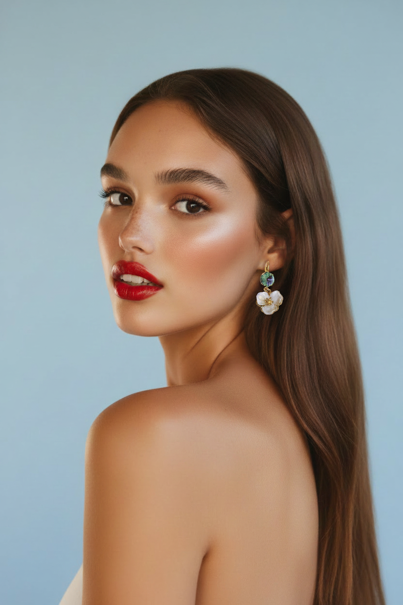 Single Flower Earring on Model 30