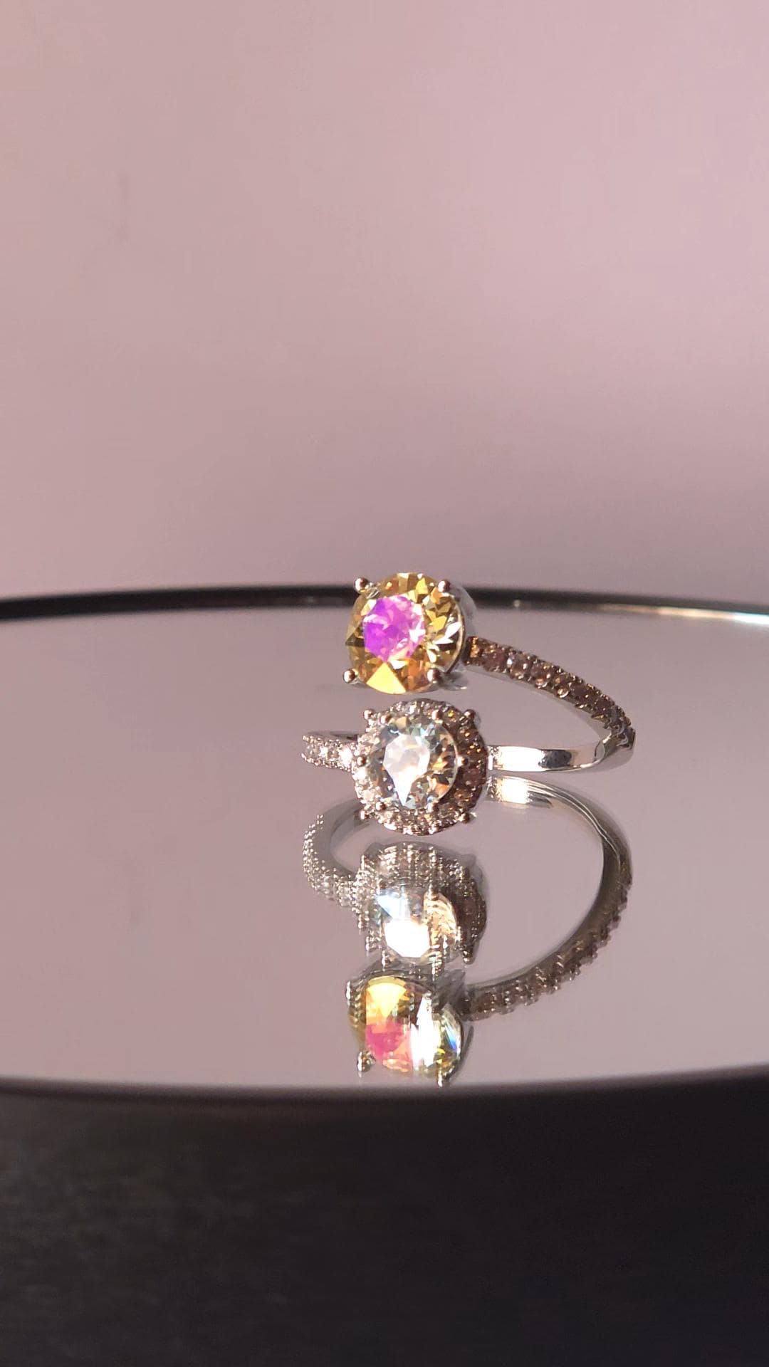 Swarovski Lemon Moonlight Two-Stone Crystal Wrap Ring | Adjustable 925 Sterling Silver Plated Ring | Genuine Swarovski Crystal | Halo Ring