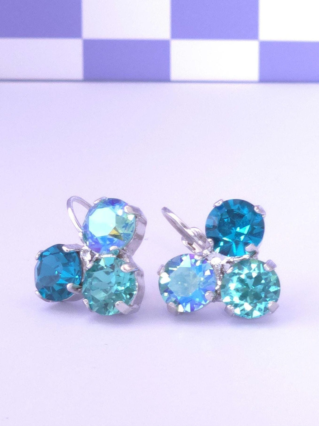 Mermaid Green Crystal Trio Leverback Earrings | 8mm Austrian Crystal Statement Jewelry