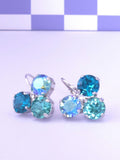 Mermaid Green Crystal Trio Leverback Earrings | 8mm Austrian Crystal Statement Jewelry