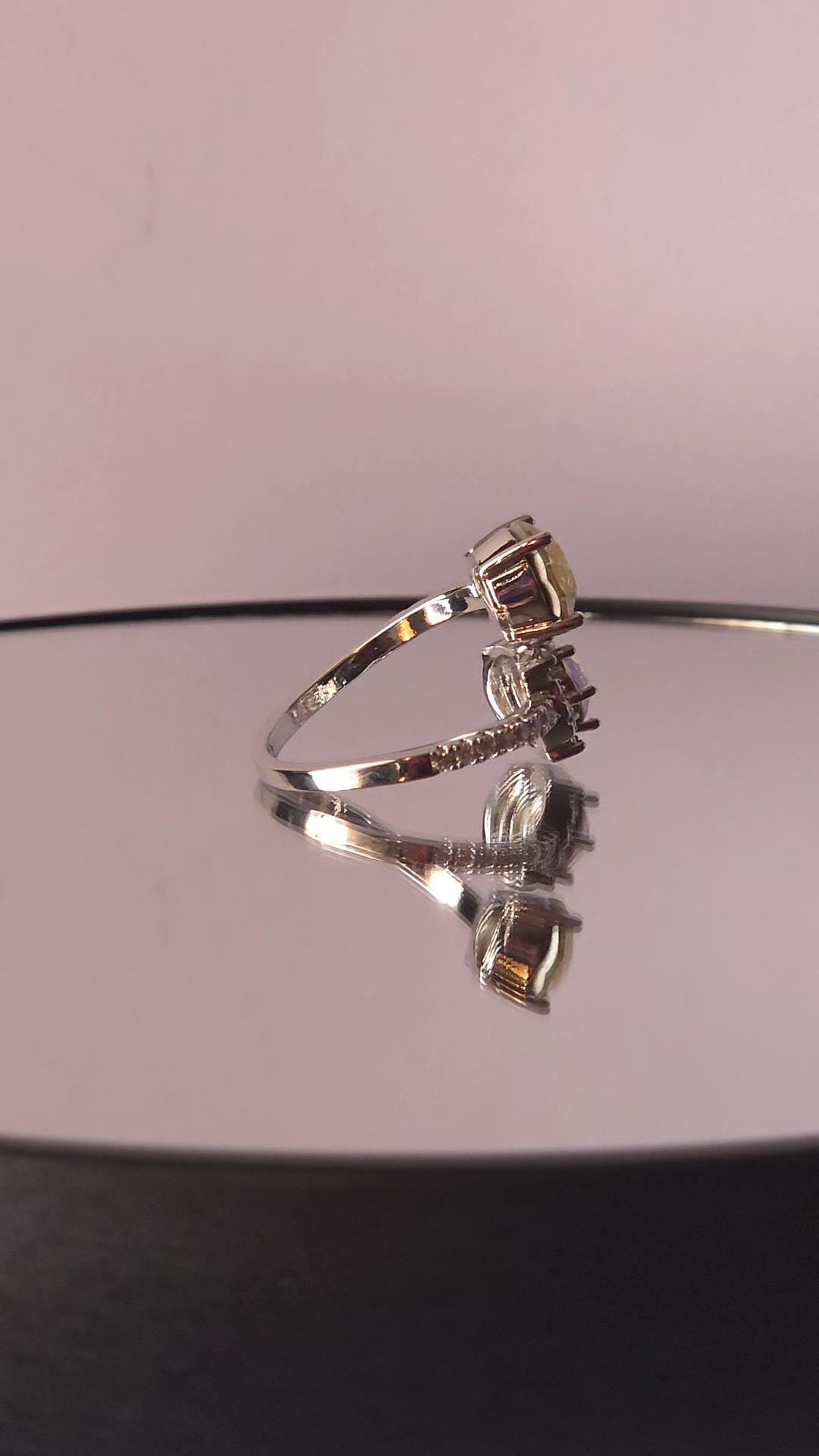 Swarovski Lemon Moonlight Two-Stone Crystal Wrap Ring | Adjustable 925 Sterling Silver Plated Ring | Genuine Swarovski Crystal | Halo Ring