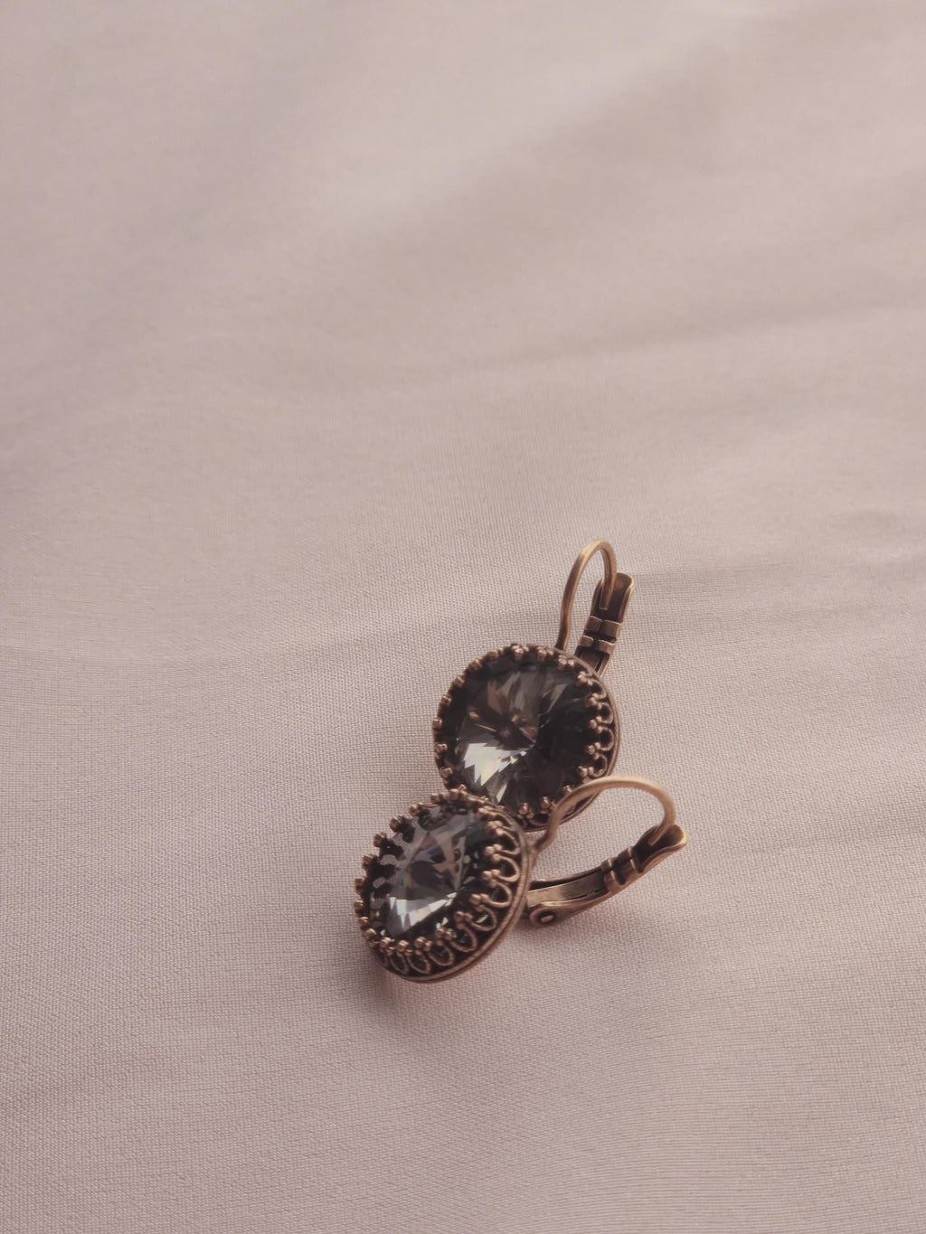 Antique Copper Black Diamond Crystal Leverback Earrings | Drop Crystal Earrings | Crown Setting Earrings | 12mm Austrian Crystal