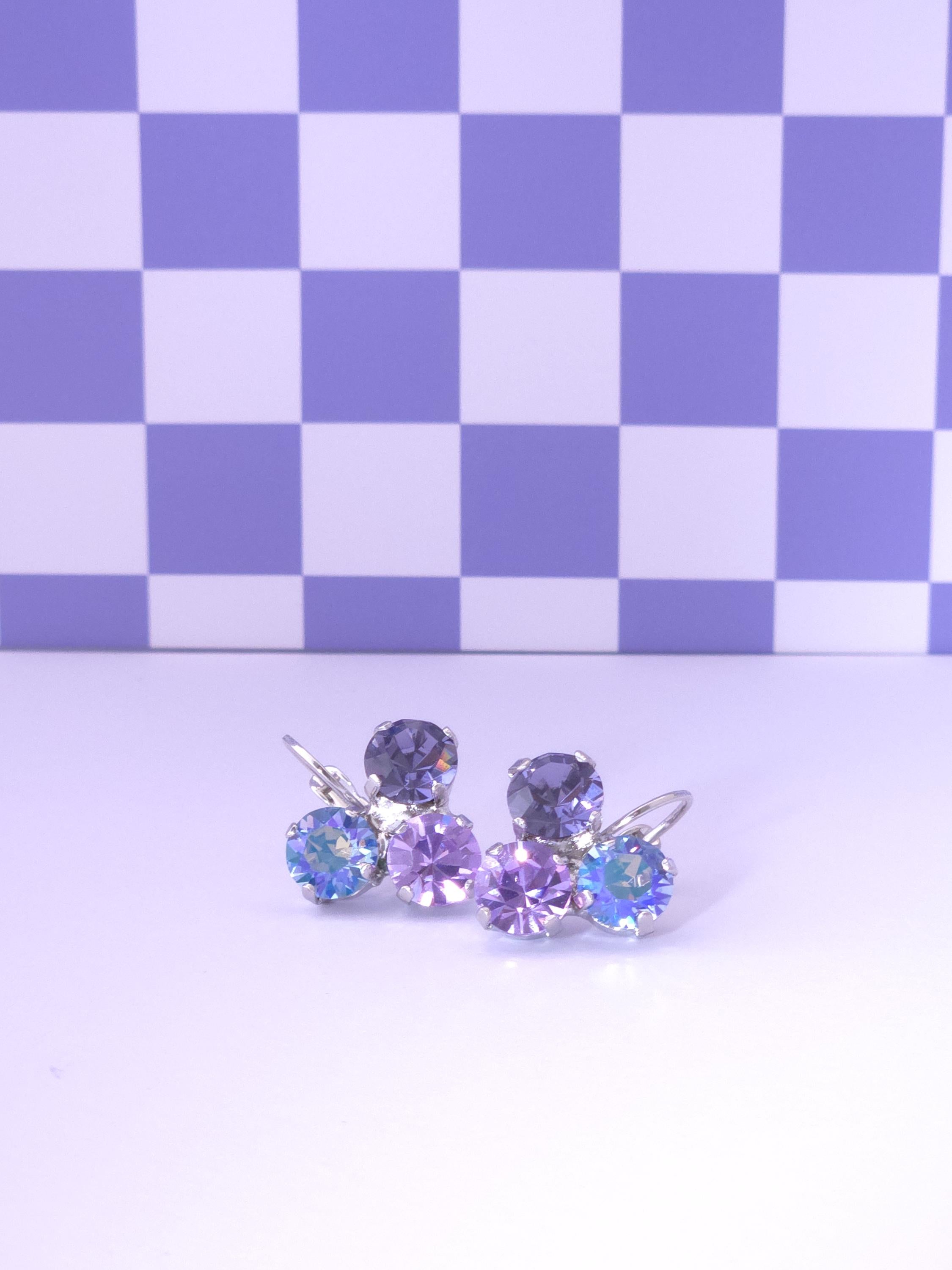 Trio Crystal Leverback Earrings | 8mm Faceted Stones, Rhodium Finish