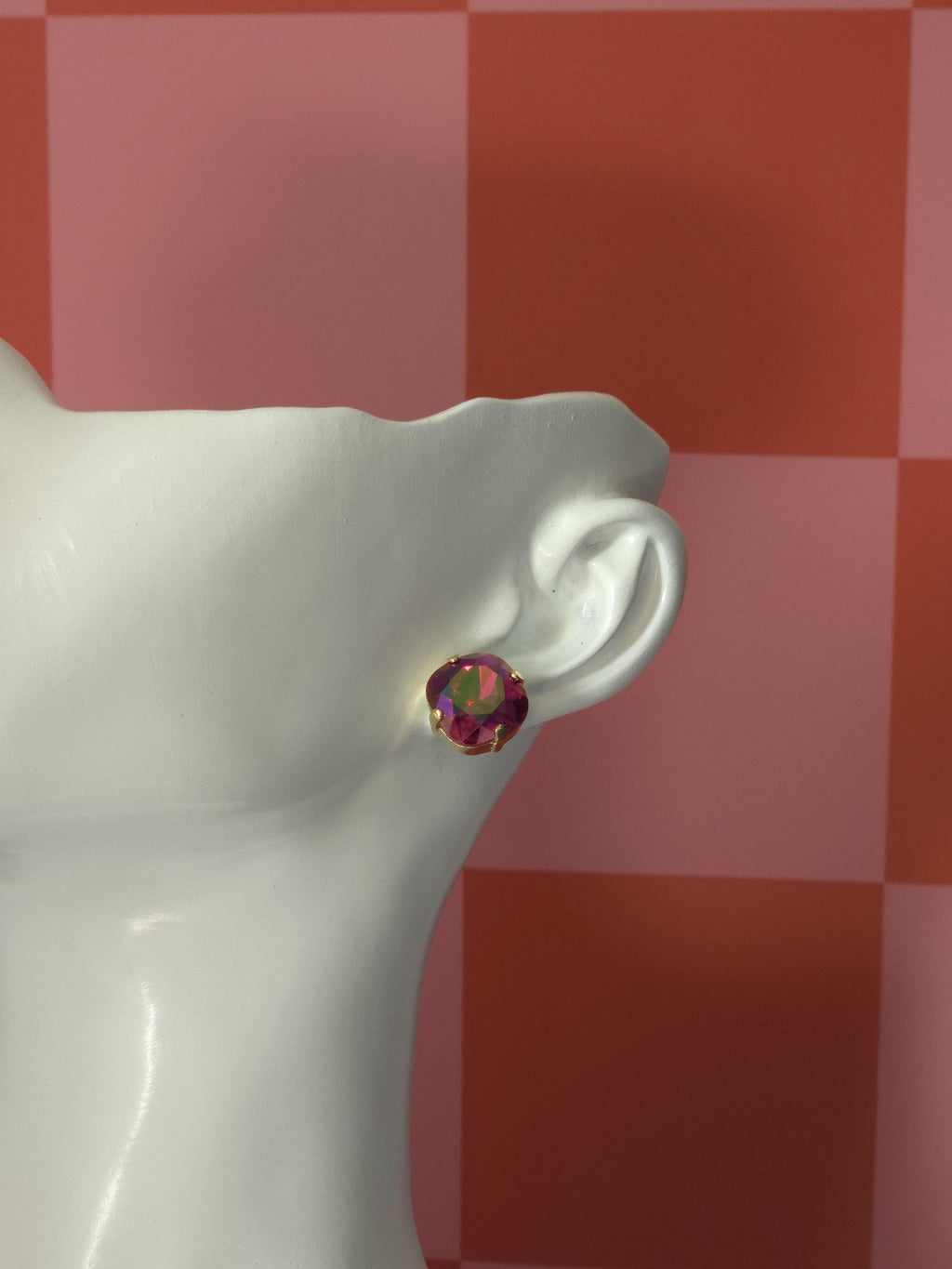 Painted Rose Swarovski Crystal Stud Earrings | Handmade Gold Plated Cushion Earrings | Fuchsia Maui Lava Crystal Studs