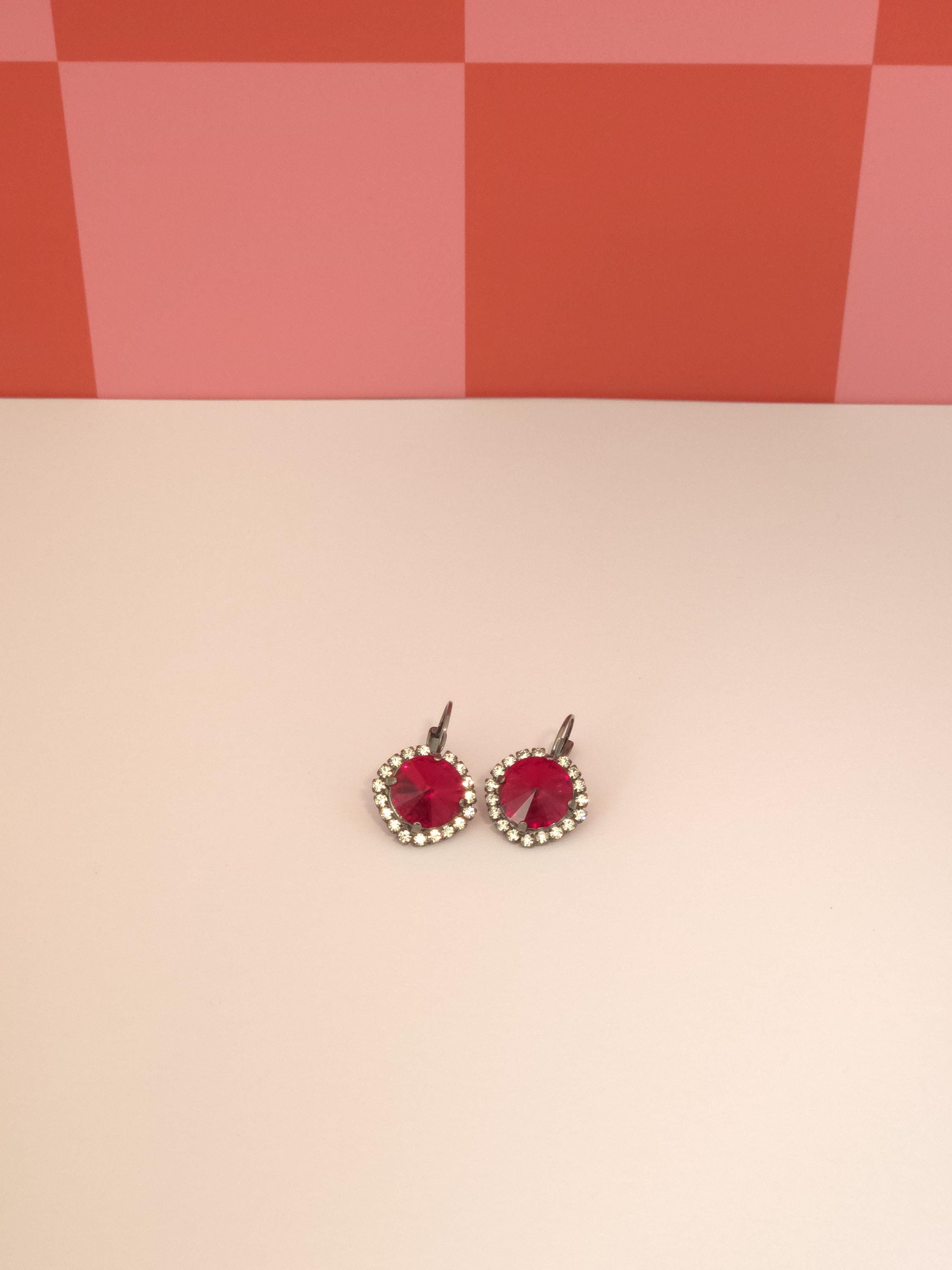 Off With Her Head Swarovski Crystal Halo Earrings | Handmade Black Leverback Earrings | Siam Crystal Rivoli Earrings