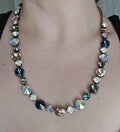 Smokeshow Chunky Crystal Statement Necklace | Austrian Crystal 8mm 12mm Necklace | White Opal and Crystal AB | Smokey Sapphire and Copper