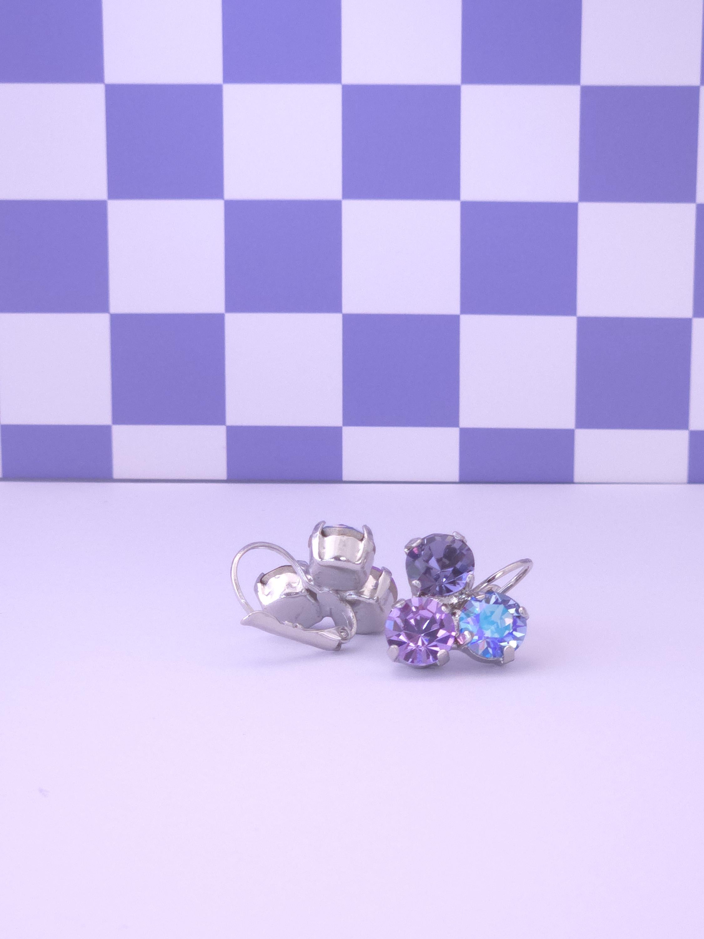 Trio Crystal Leverback Earrings | 8mm Faceted Stones, Rhodium Finish