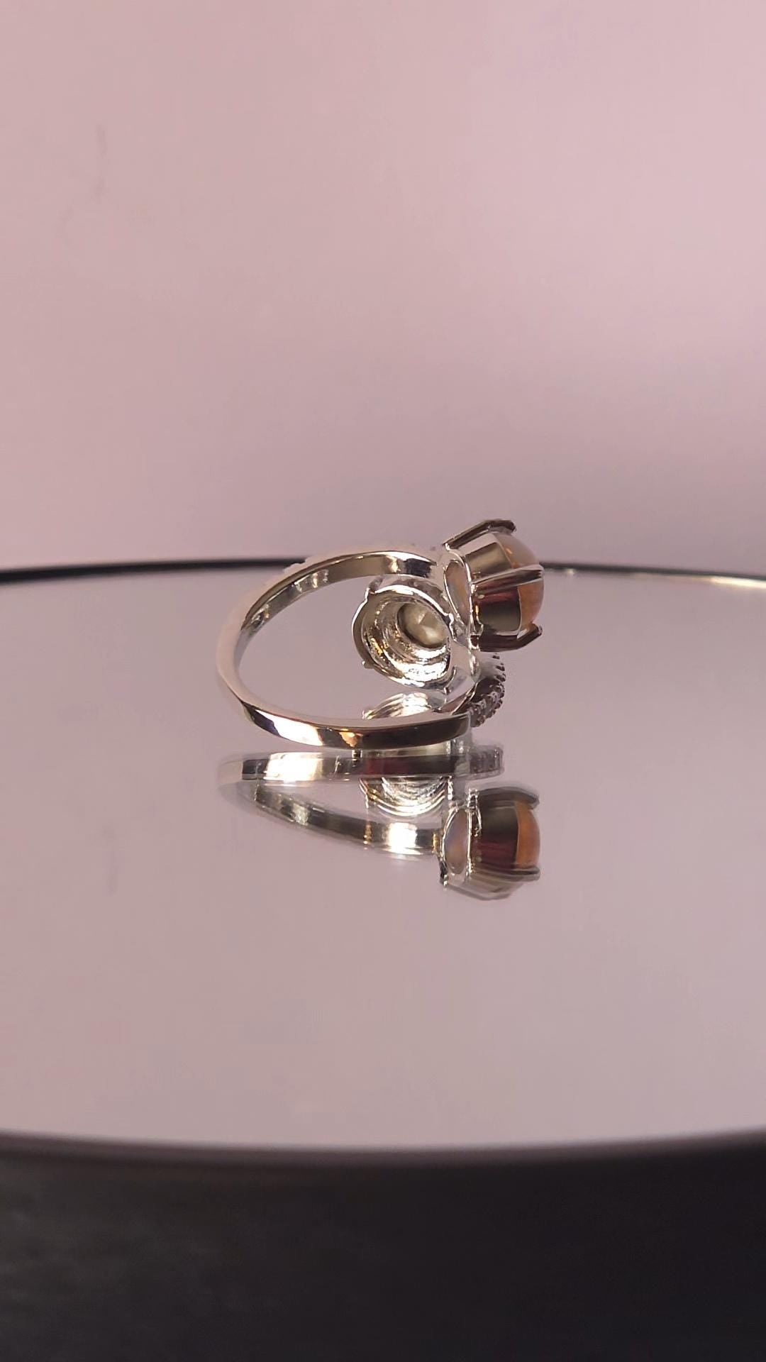 Swarovski Crystal Moonlight Two-Stone Crystal Wrap Ring | Adjustable 925 Sterling Silver Plated Ring | Vintage Fire Opal RARE