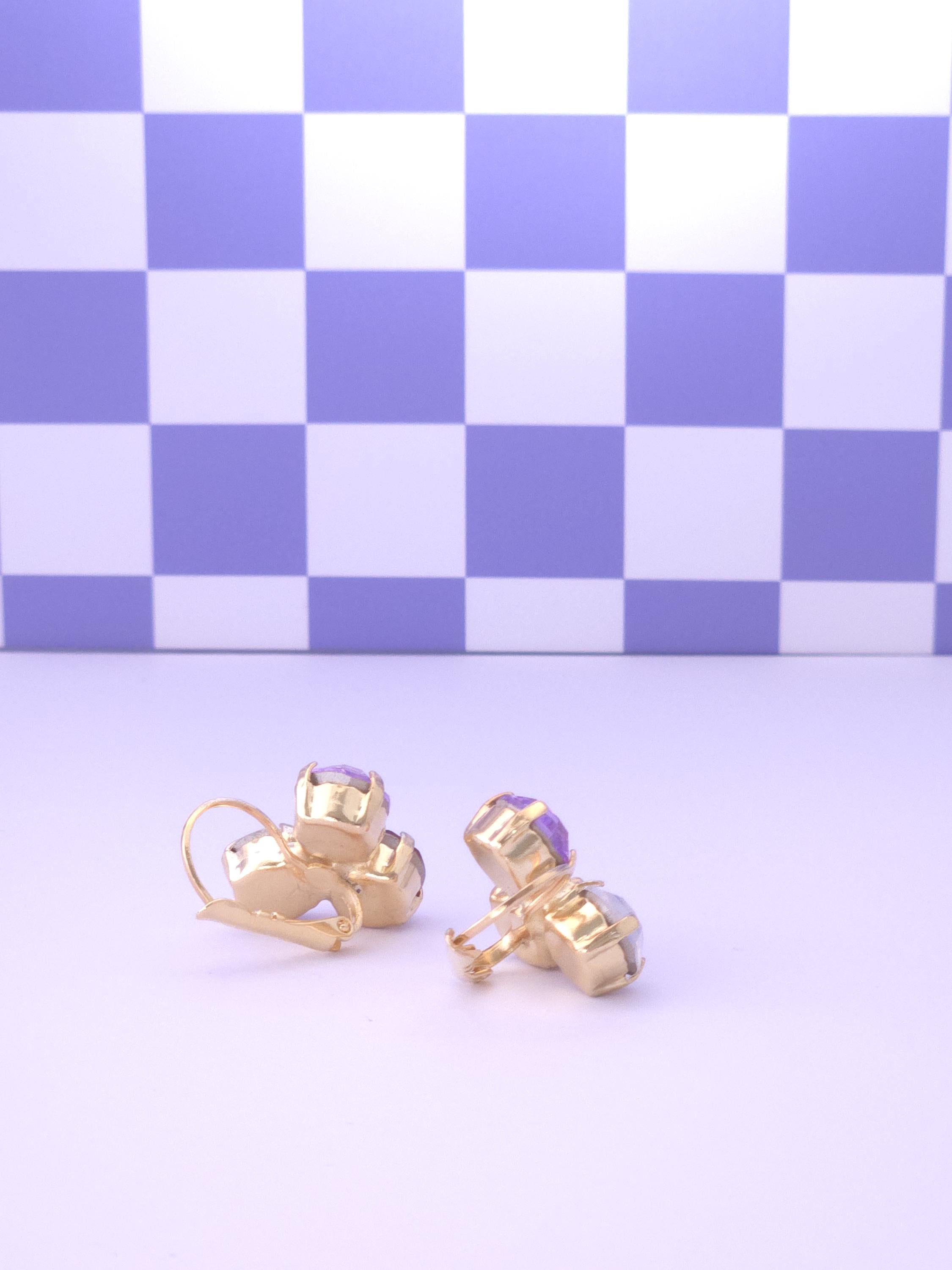 Trio Crystal Leverback Earrings | 8mm Austrian Stones, Gold Plated Finish
