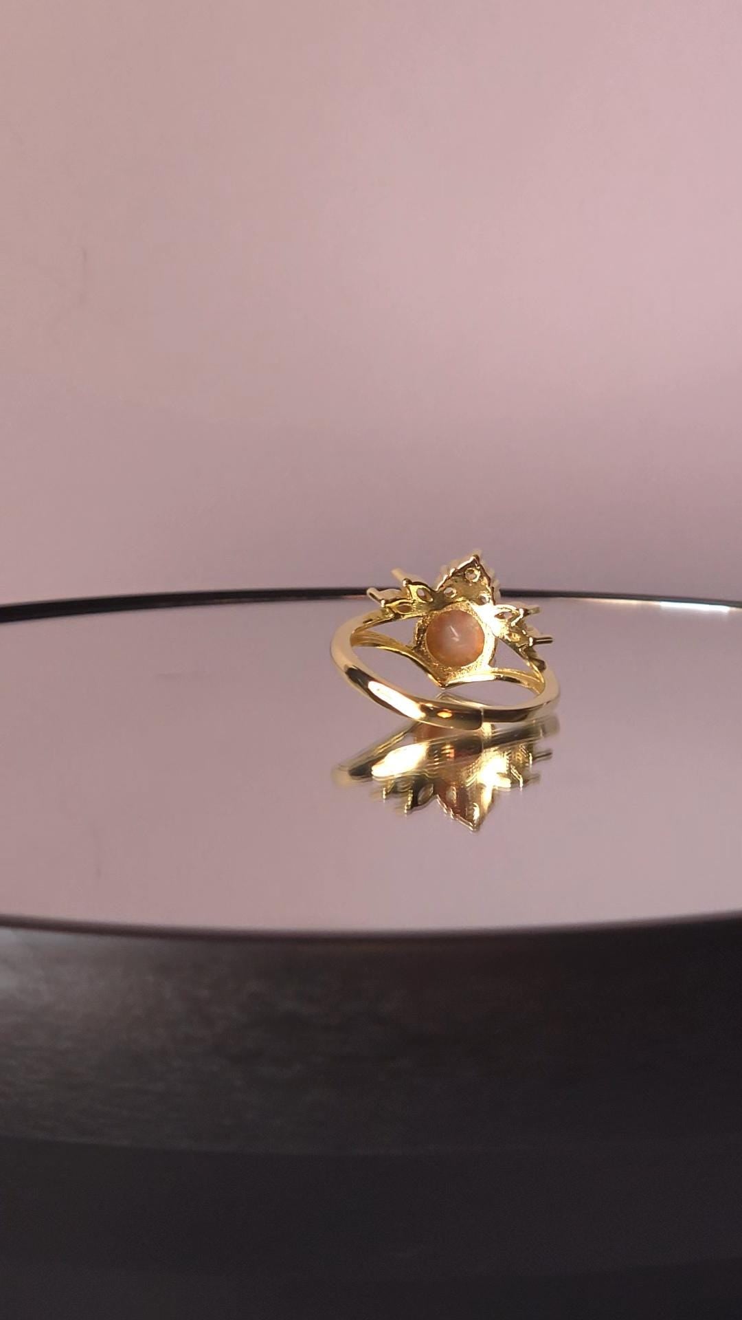 Crown Crystal Ring | Adjustable Gold Plated Cluster Ring | Genuine Swarovski Crystal, CZ Accents | RARE Vintage Fire Opal