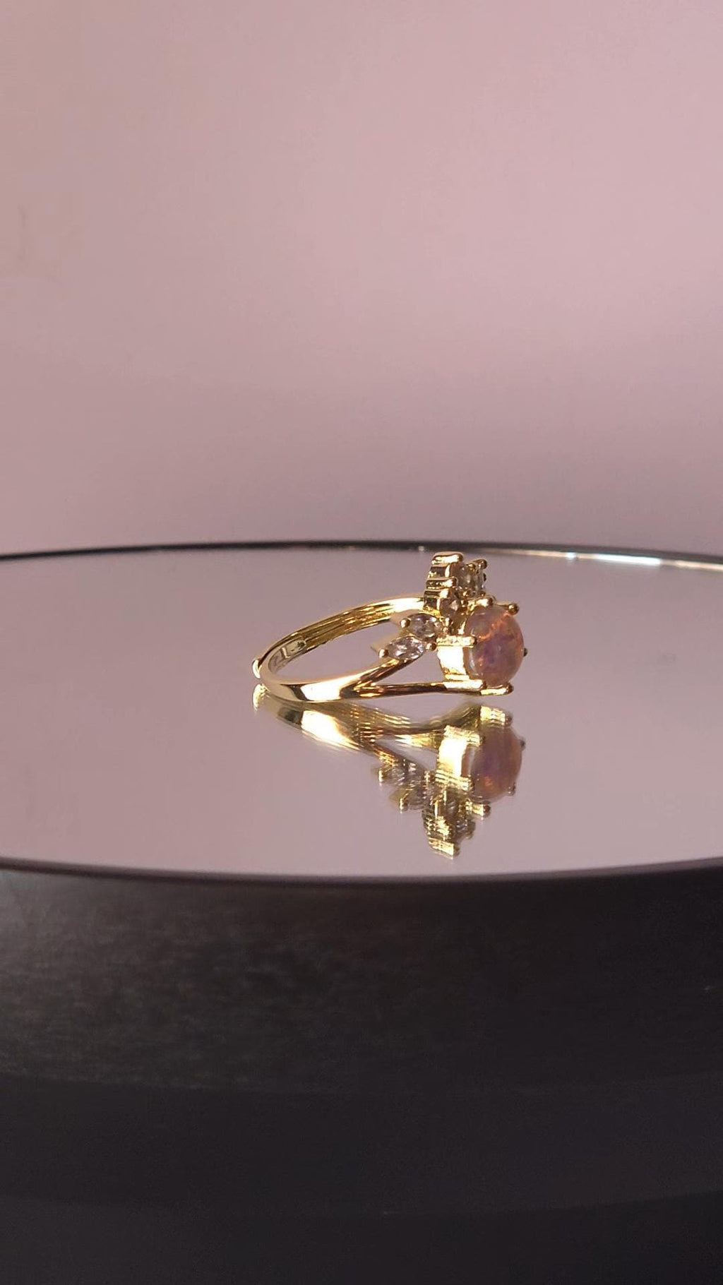 Crown Crystal Ring | Adjustable Gold Plated Cluster Ring | Genuine Swarovski Crystal, CZ Accents | RARE Vintage Fire Opal