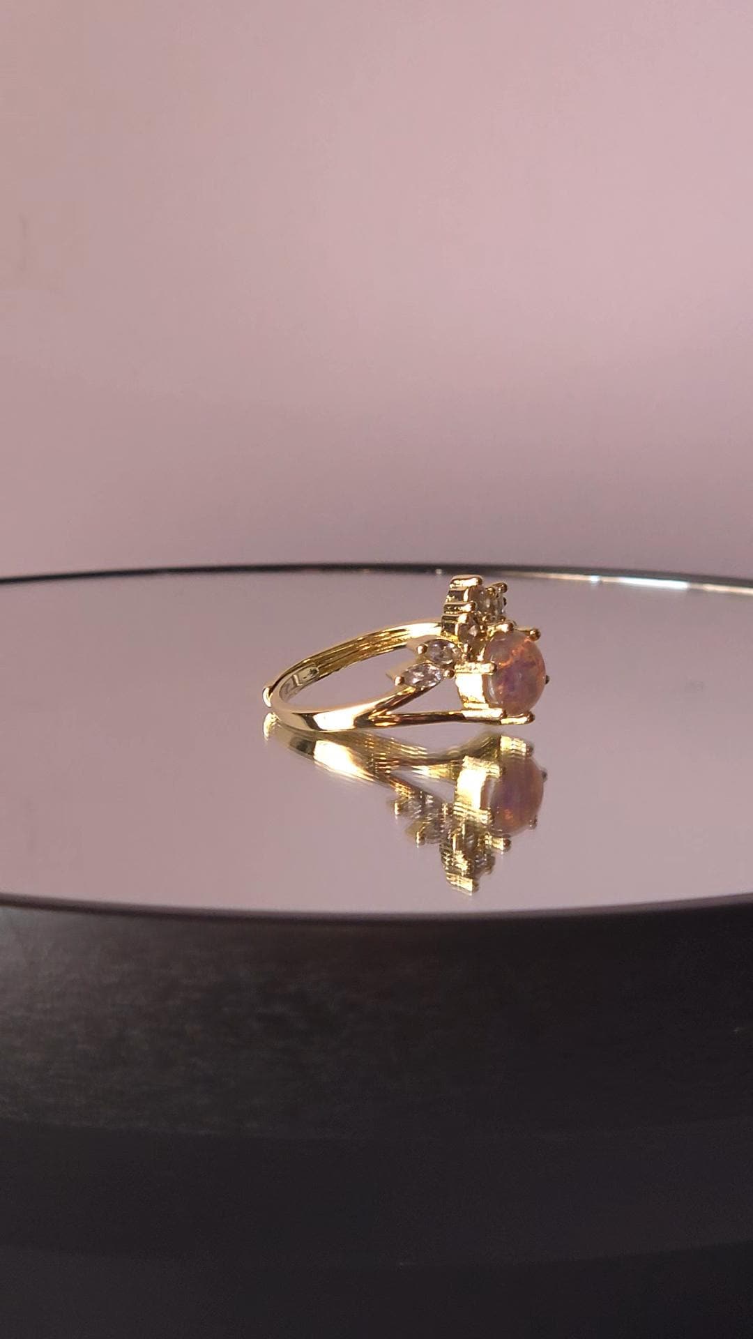 Crown Crystal Ring | Adjustable Gold Plated Cluster Ring | Genuine Swarovski Crystal, CZ Accents | RARE Vintage Fire Opal