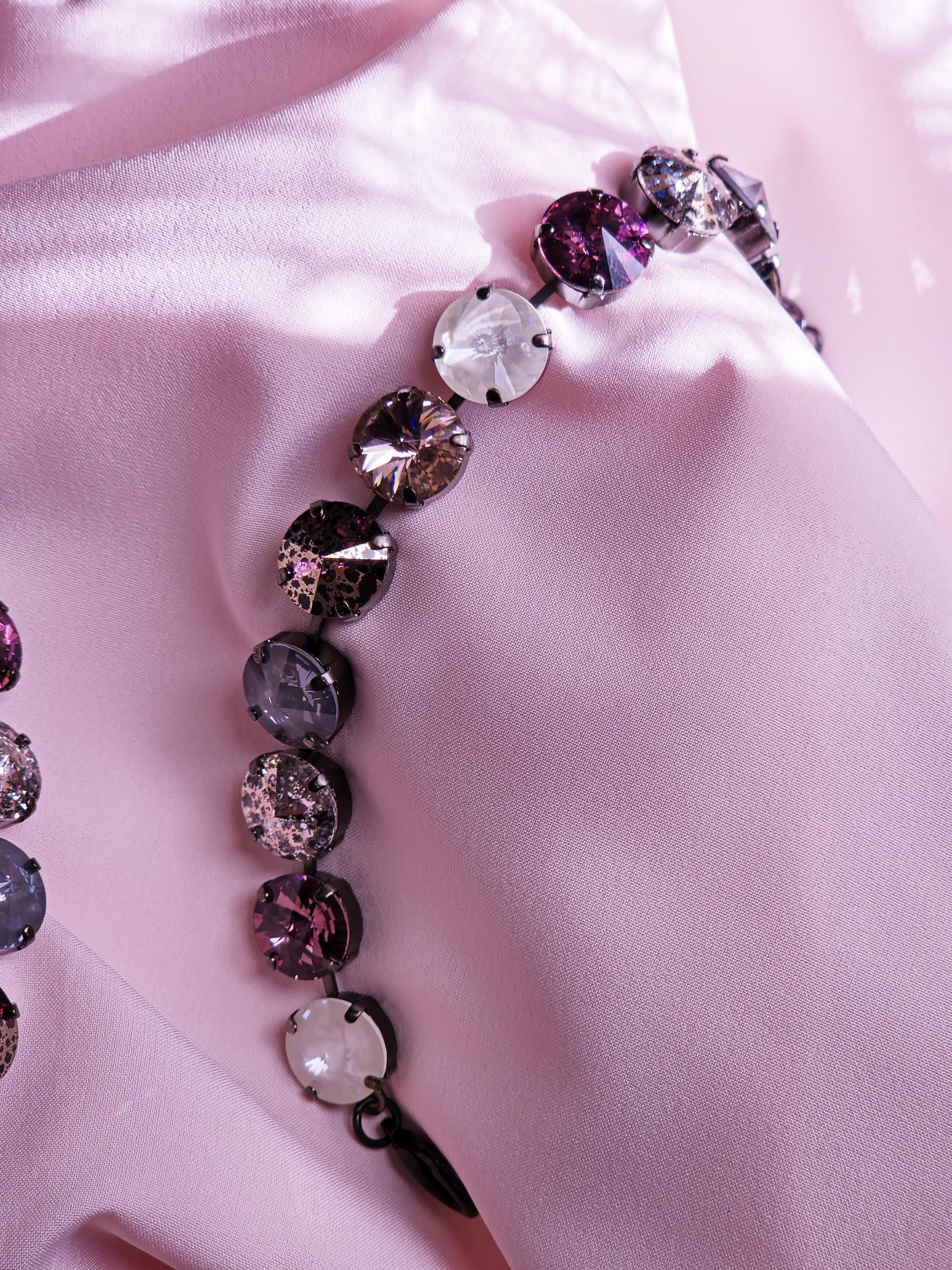 Swarovski Crystal Necklace | Black Setting Statement | Amethyst Patina, Rose Gold, Vintage Rose