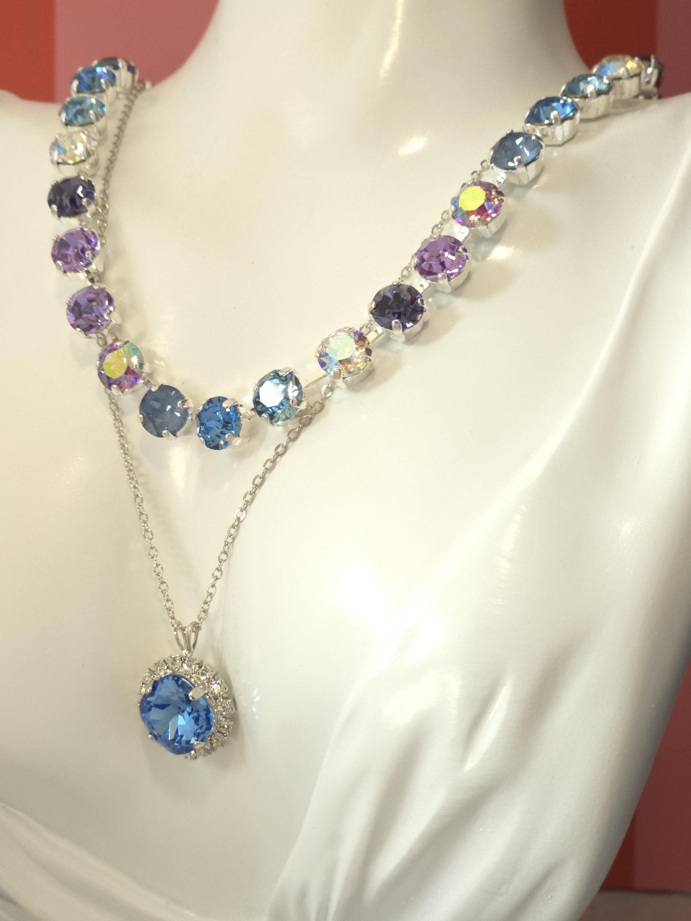 Cheshire Grin Swarovski Crystal Necklace | Handmade Rhodium Statement Necklace | Violet Tanzanite and Ice Blue Crystal Choker