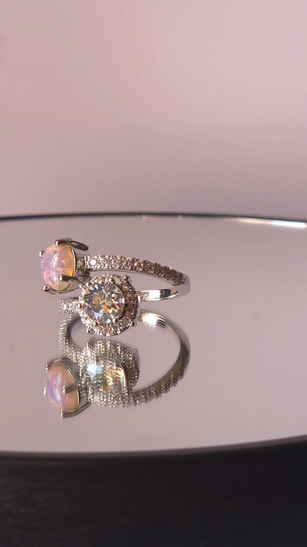 Swarovski Crystal Moonlight Two-Stone Crystal Wrap Ring | Adjustable 925 Sterling Silver Plated Ring | Vintage Fire Opal RARE