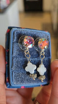 Sugar Rush Swarovski Crystal Earrings | Handmade Silver Stud | Mother of Pearl Clover Drop | Whimsical Statement Earrings