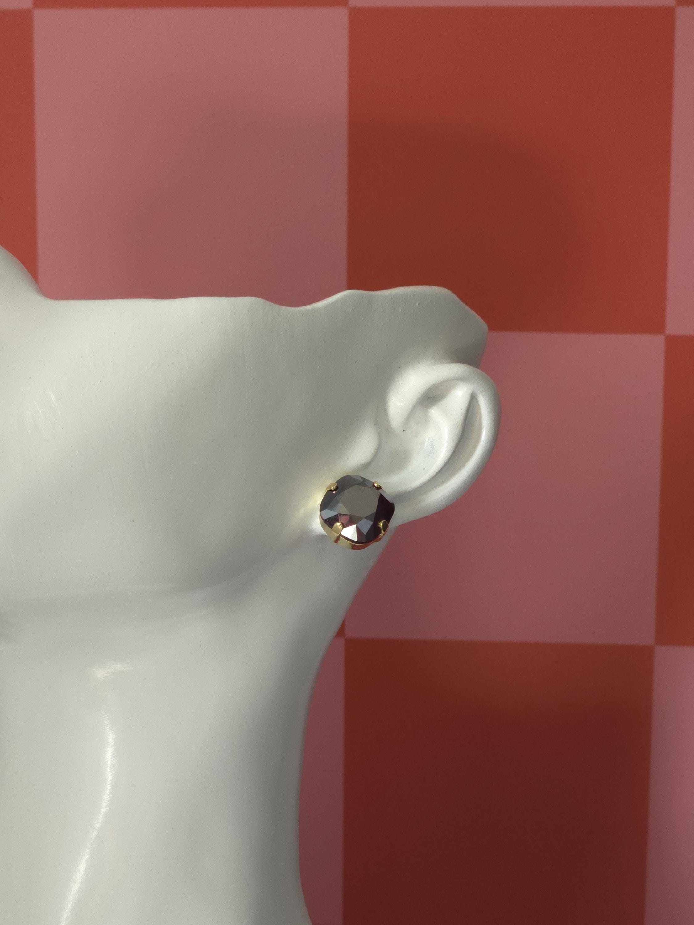 Blood Rose Swarovski Crystal Stud Earrings | Handmade Gold Plated Cushion Earrings | Deep Red Crystal Studs