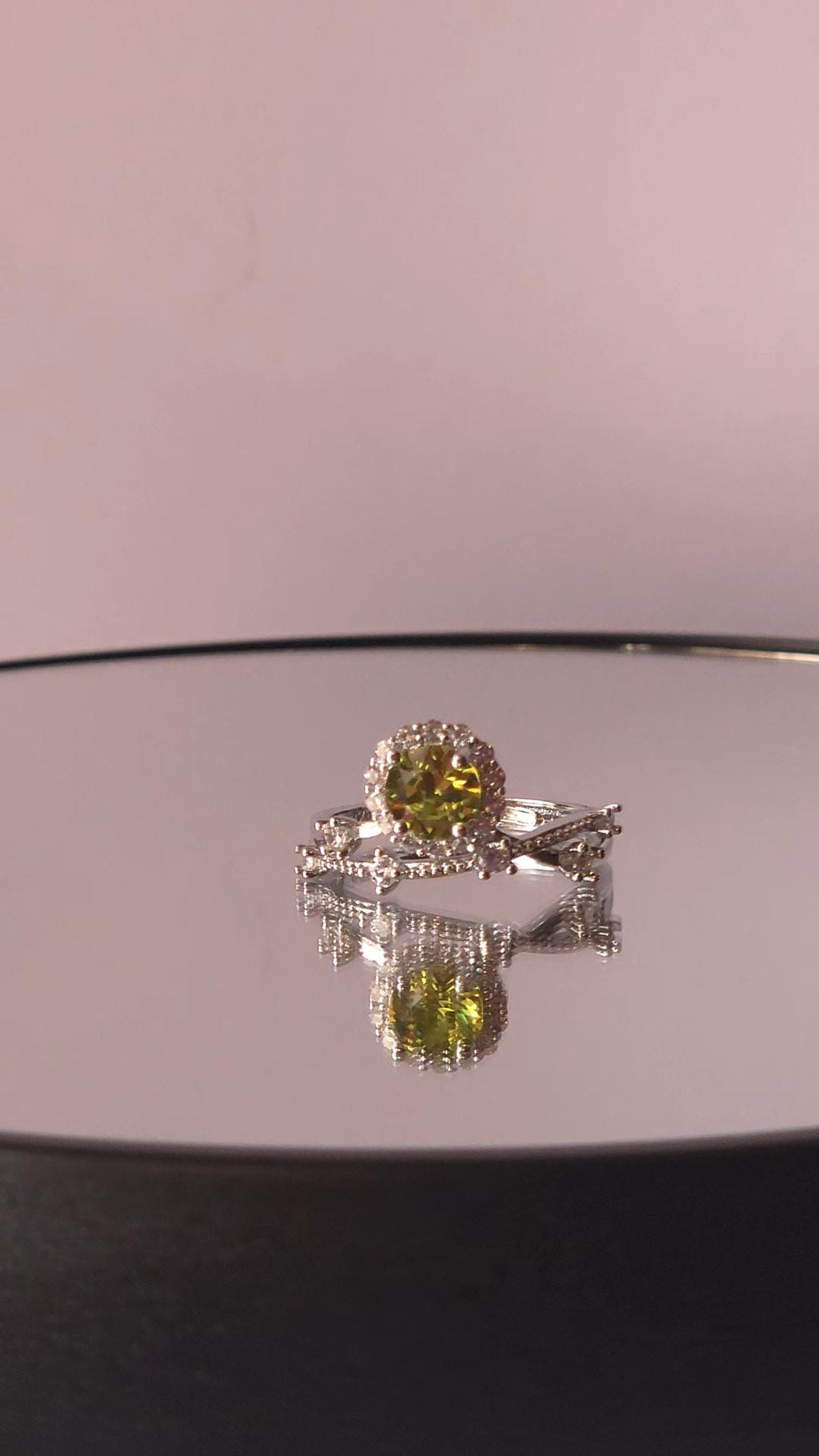 Mystical Setting Citrus Green Crystal Halo Ring | Adjustable Sterling Silver Plated Crossover Ring | Genuine Swarovski Crystal, CZ Halo