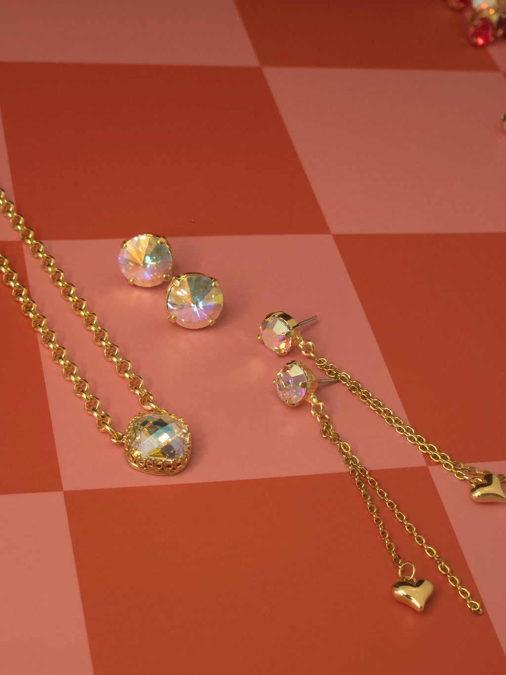 Looking Glass Swarovski Crystal Pendant Necklace | Handmade Gold Plated Crown Pendant | Checkerboard Cut Crystal AB Necklace