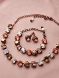 Victorian Garden Swarovski Crystal Necklace | Antique Copper Statement Necklace | Rose Gold Padparadscha Vintage Rose Crystal Crown Earrings