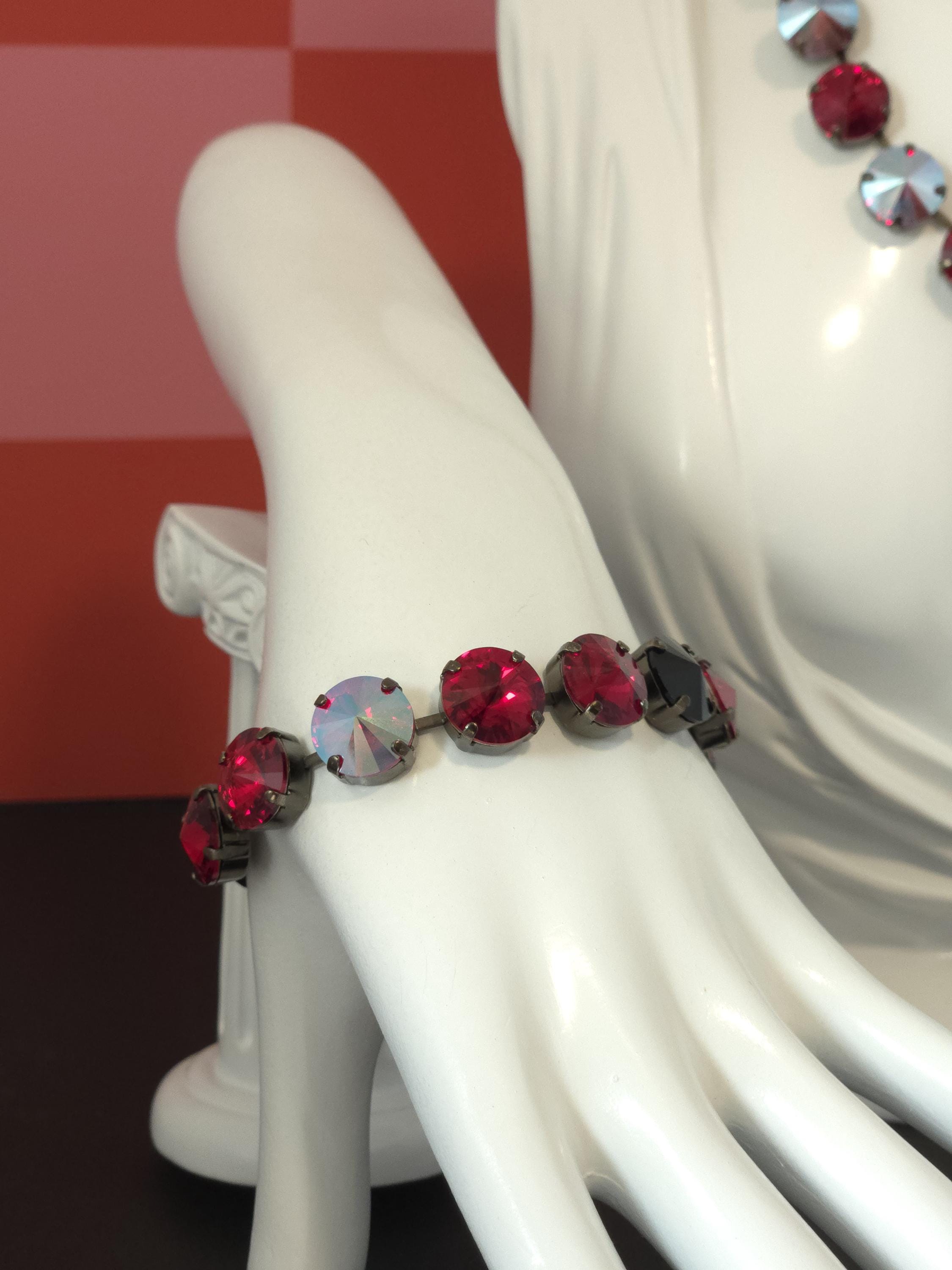 Queen of Hearts Swarovski Crystal Bracelet | Handmade Black Statement Bracelet | Siam & Jet Crystal Rivoli Bracelet