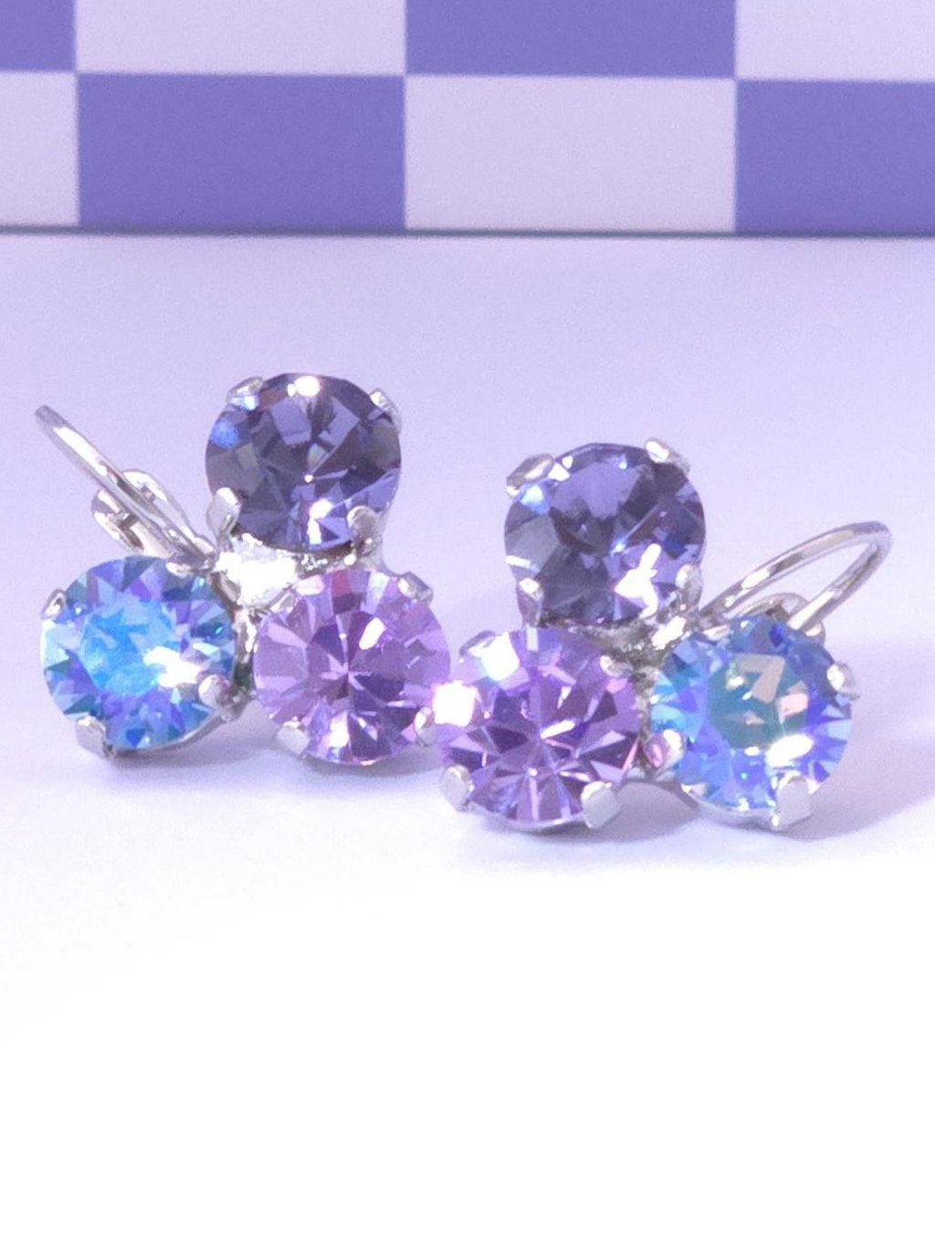 Trio Crystal Leverback Earrings | 8mm Faceted Stones, Rhodium Finish