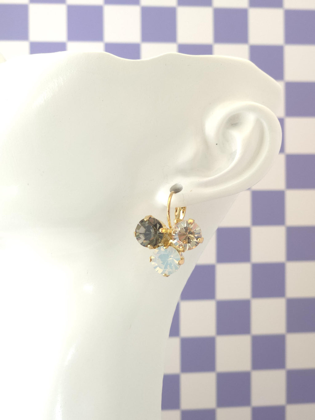 Crystal Trio Leverback Earrings | 8mm Austrian Stones, Gold or Rhodium Finish
