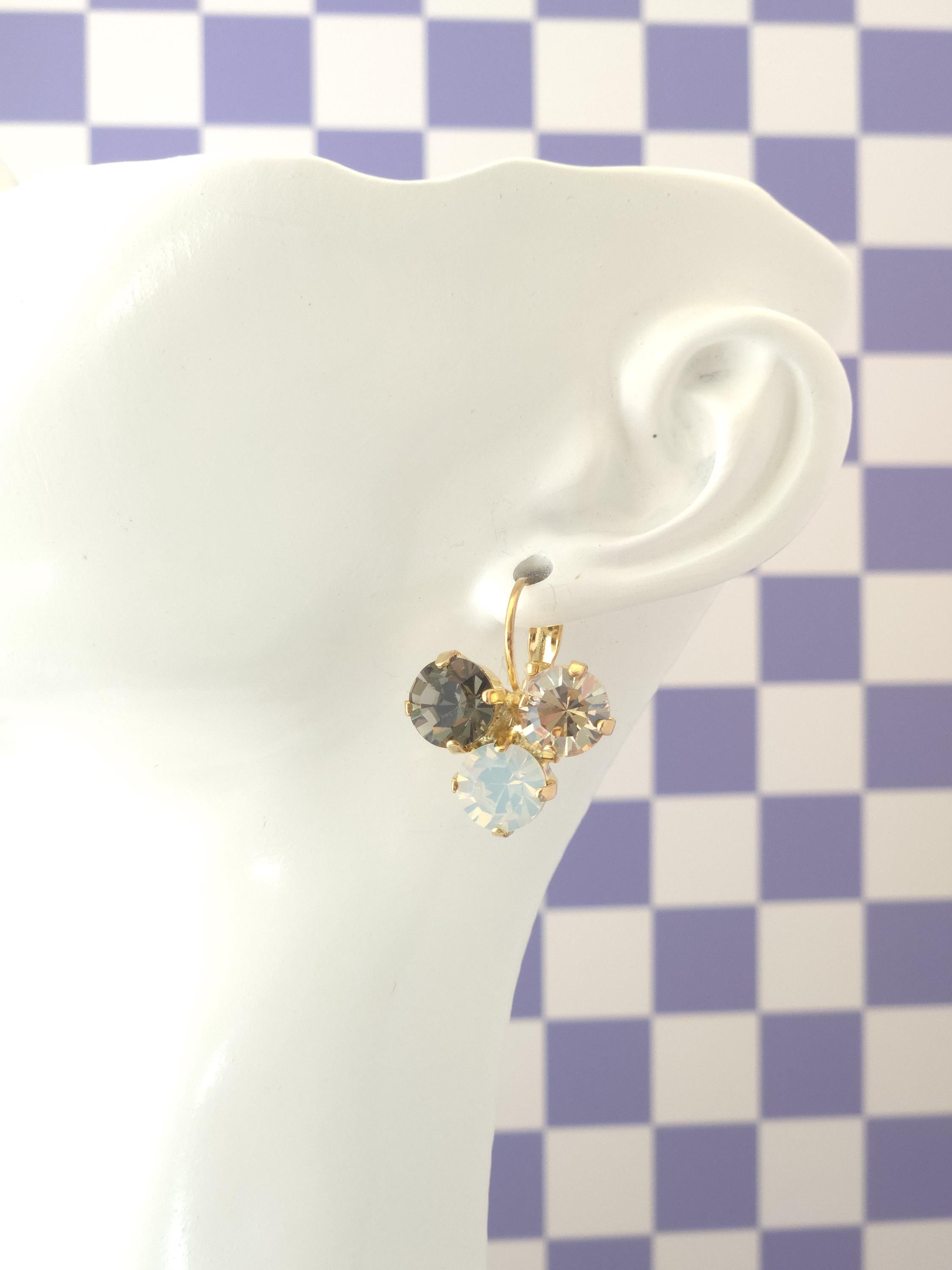Crystal Trio Leverback Earrings | 8mm Austrian Stones, Gold or Rhodium Finish