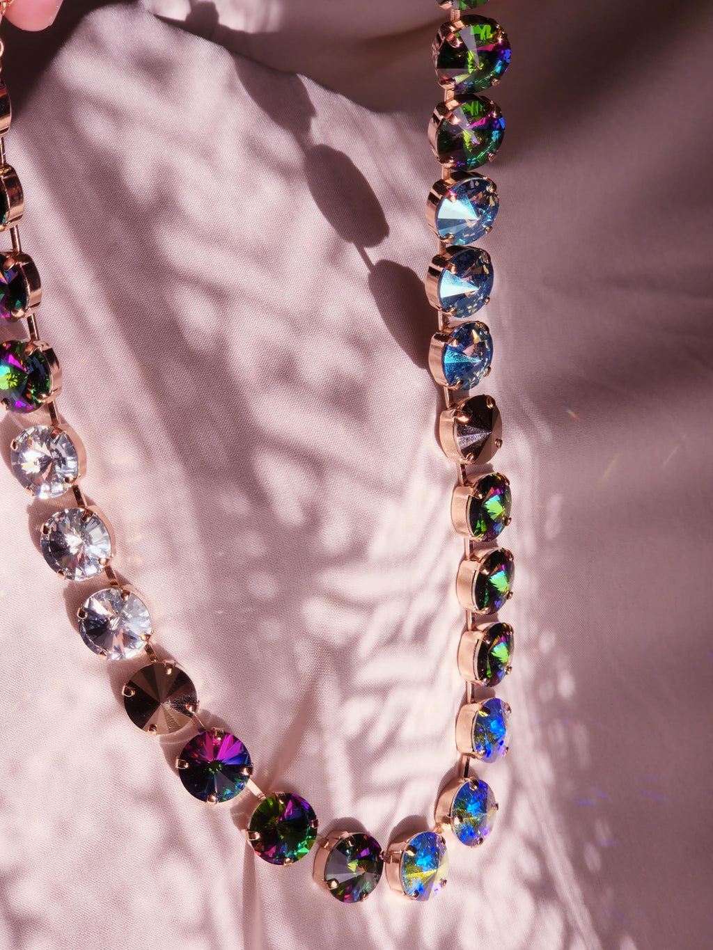 April Showers Swarovski Crystal Necklace | Handmade Rose Gold Statement Necklace | Rainbow Blue Electra Crystal Choker