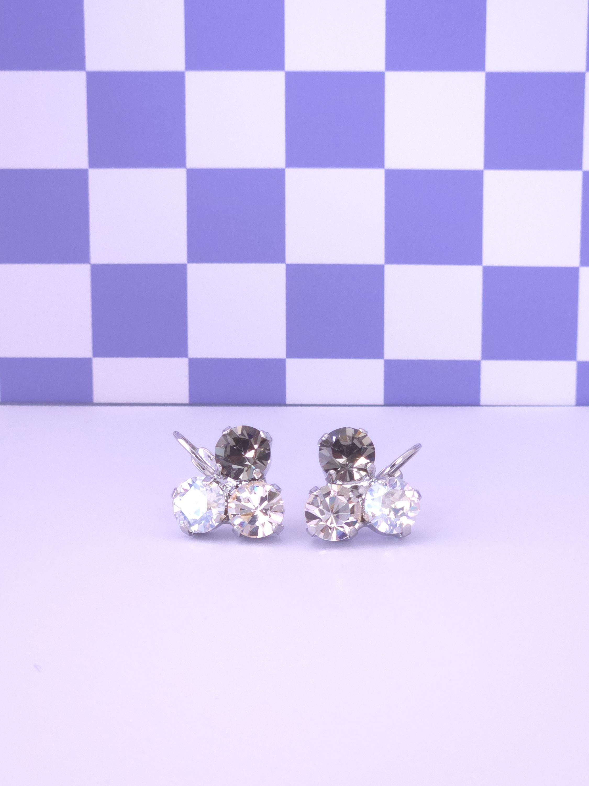 Austrian Crystal Trio Leverback Earrings | Neutral Tones | Rhodium Finish