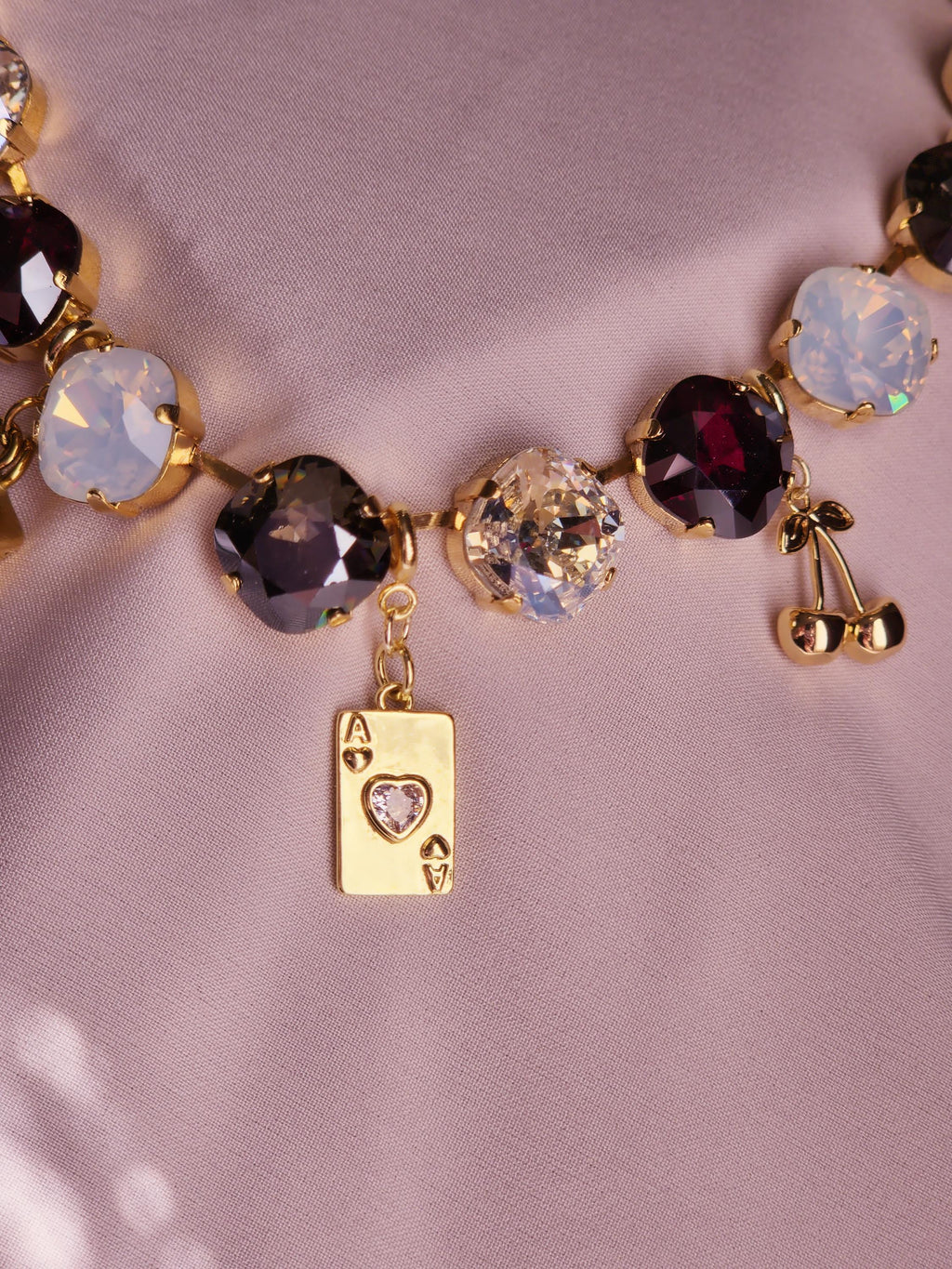 Sin City Swarovski Crystal Charm Necklace | Handmade Gold Plated Statement Necklace | Vegas Jewelry | Dice Charm Necklace