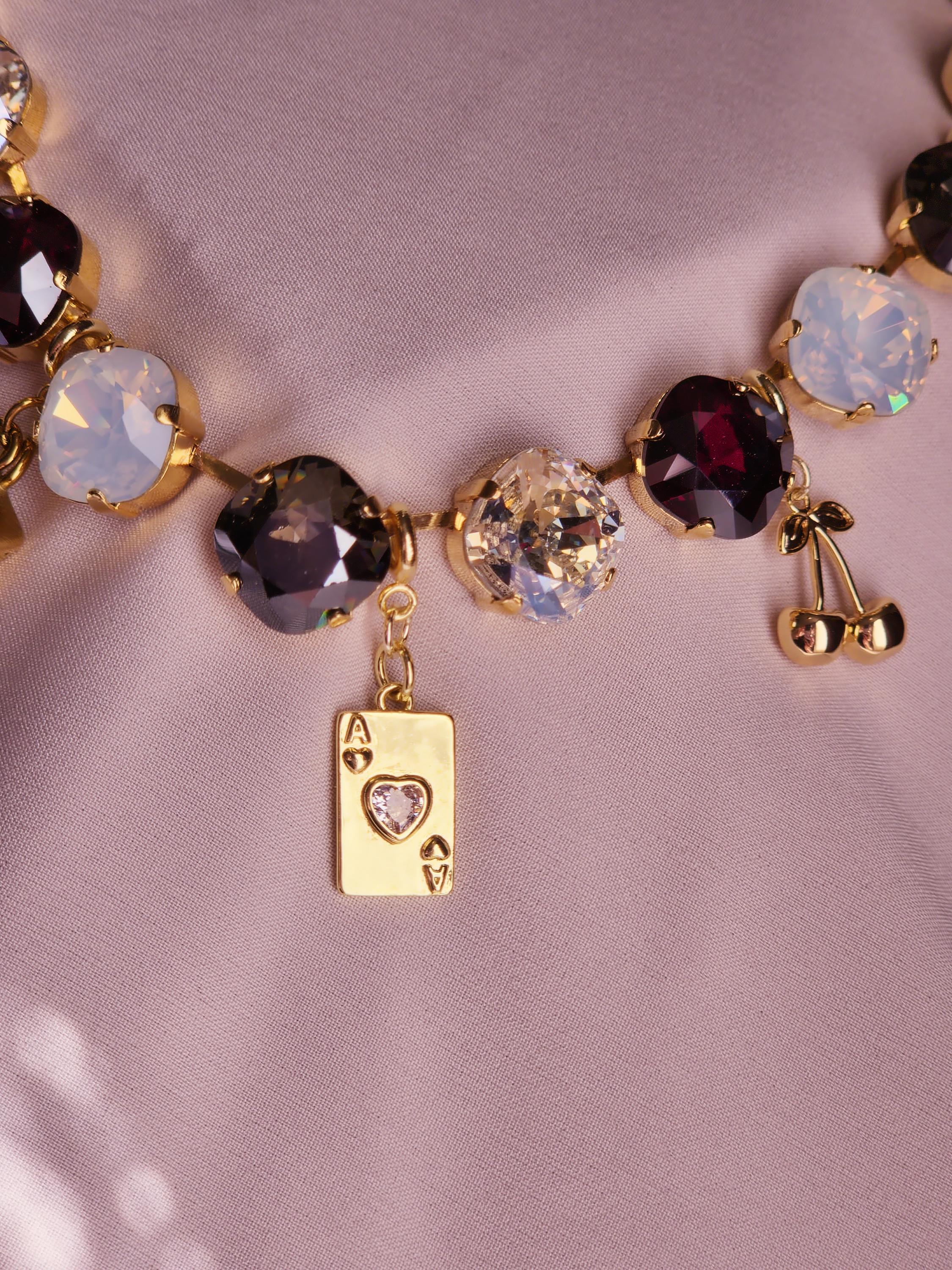 Sin City Swarovski Crystal Charm Necklace | Handmade Gold Plated Statement Necklace | Vegas Jewelry | Dice Charm Necklace