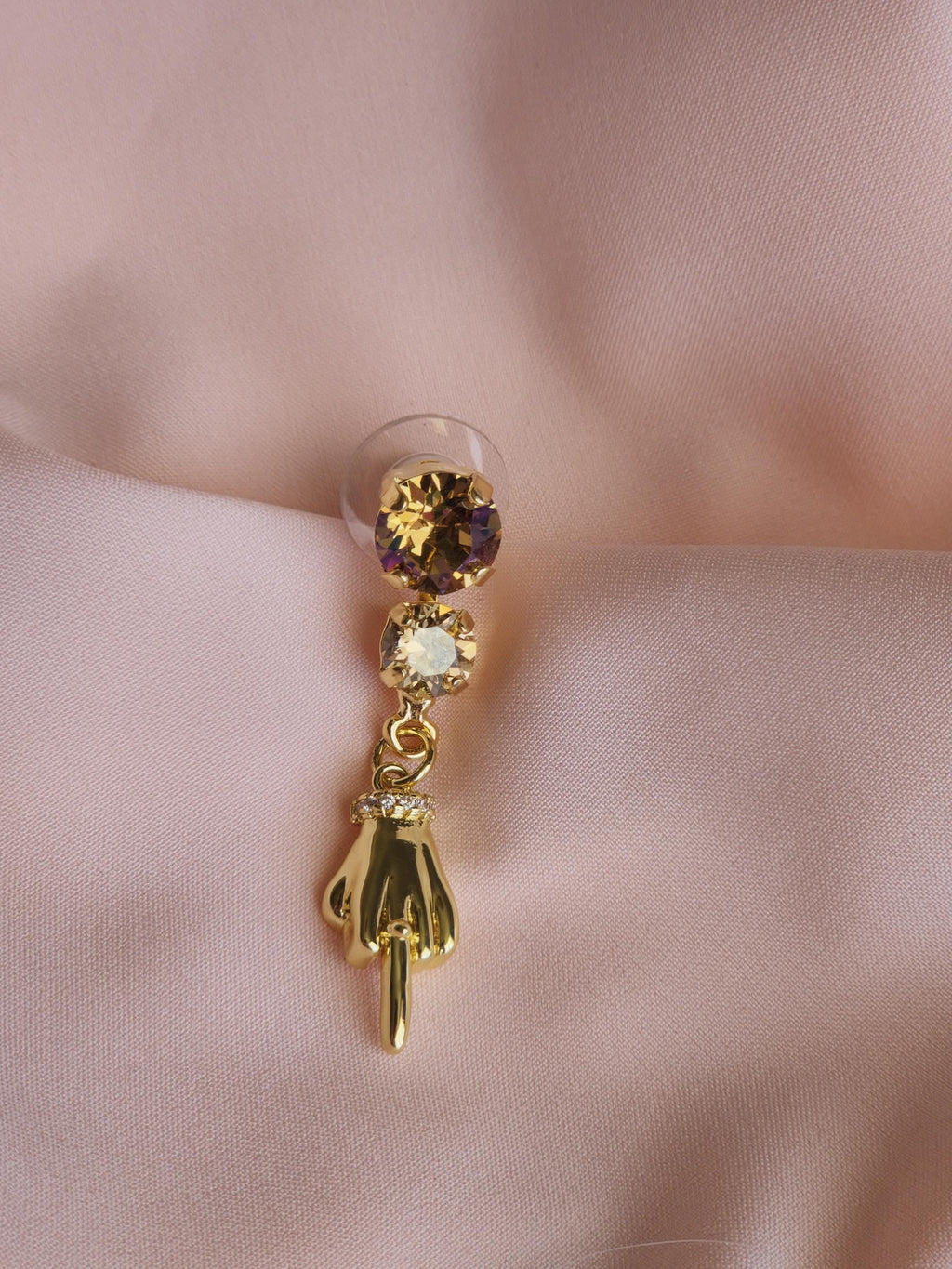 Unbothered Swarovski Crystal Earrings | Handmade Gold Middle Finger Charm Earrings | Statement Earrings | Eccentric Jewelry