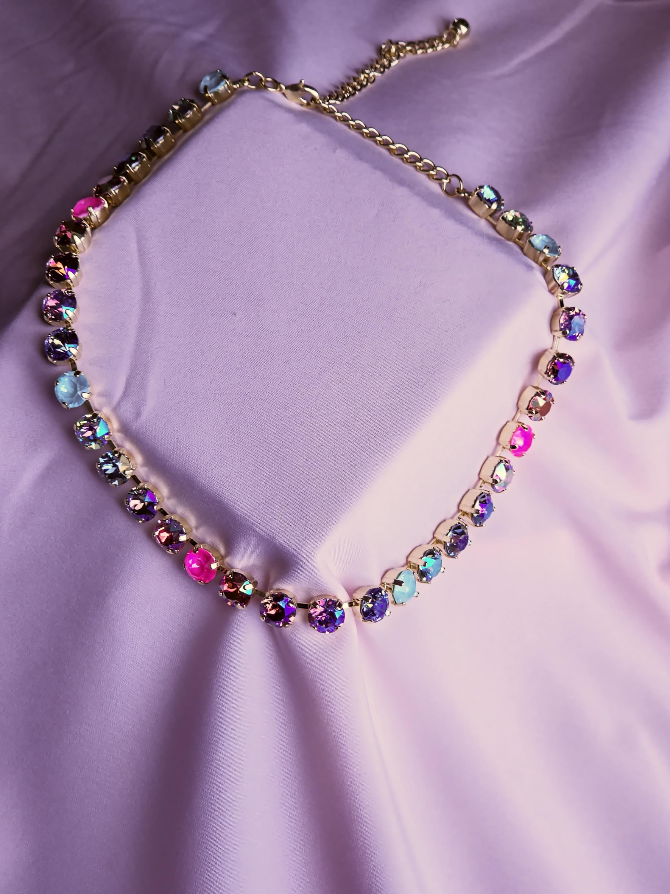 Swarovski Crystal Rainbow Necklace | Gold Plated Statement Jewelry