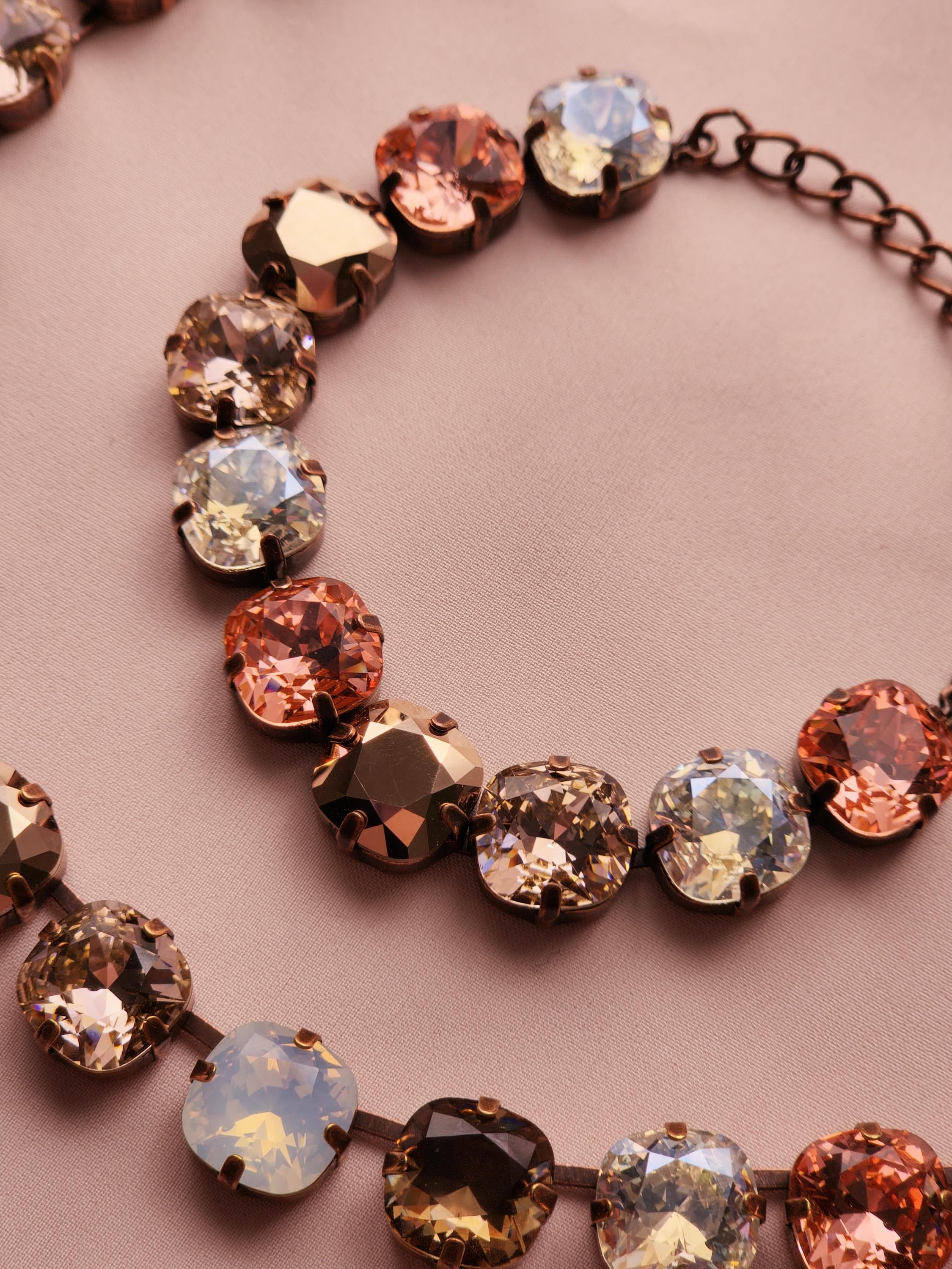 Victorian Garden Swarovski Crystal Necklace | Antique Copper Statement Necklace | Rose Gold Padparadscha Vintage Rose Crystal Crown Earrings