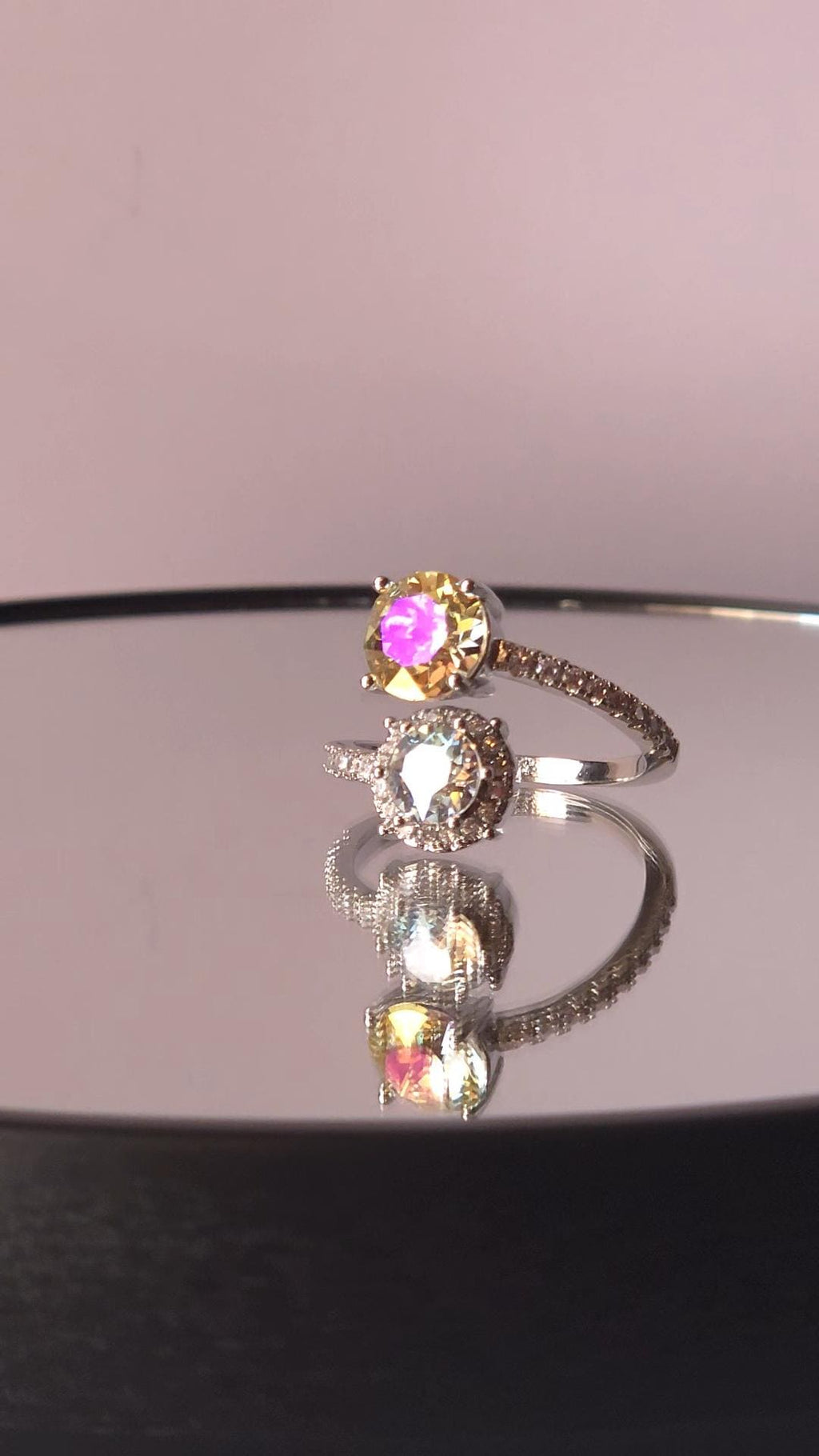 Swarovski Lemon Moonlight Two-Stone Crystal Wrap Ring | Adjustable 925 Sterling Silver Plated Ring | Genuine Swarovski Crystal | Halo Ring
