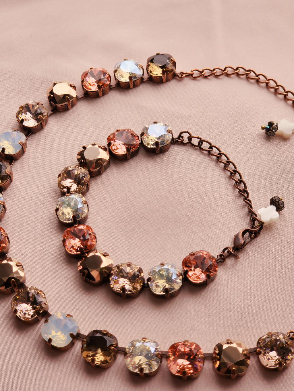 Victorian Garden Swarovski Crystal Necklace | Antique Copper Statement Necklace | Rose Gold Padparadscha Vintage Rose Crystal Crown Earrings