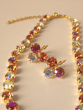 18K Gold Plated Padparadscha Crystal Jewelry Set | Swarovski & Preciosa Crystal Necklace, Earrings, Bracelet | Peach Rose Bridal Jewelry