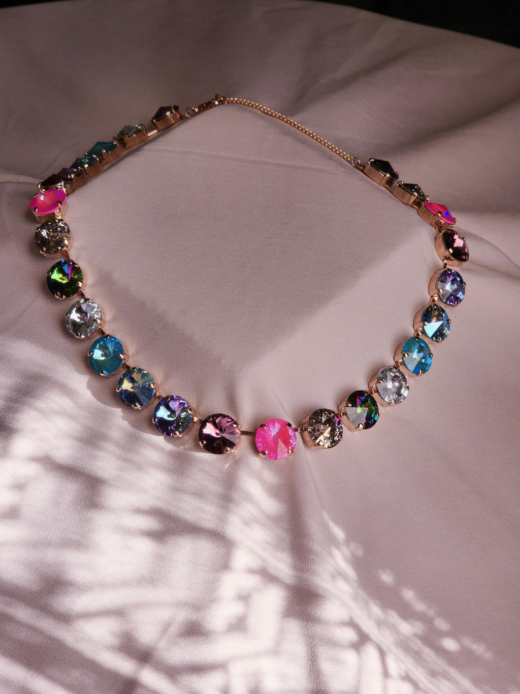 May Flowers Swarovski Crystal Necklace | Handmade Rose Gold Statement Necklace | Rainbow Crystal Choker