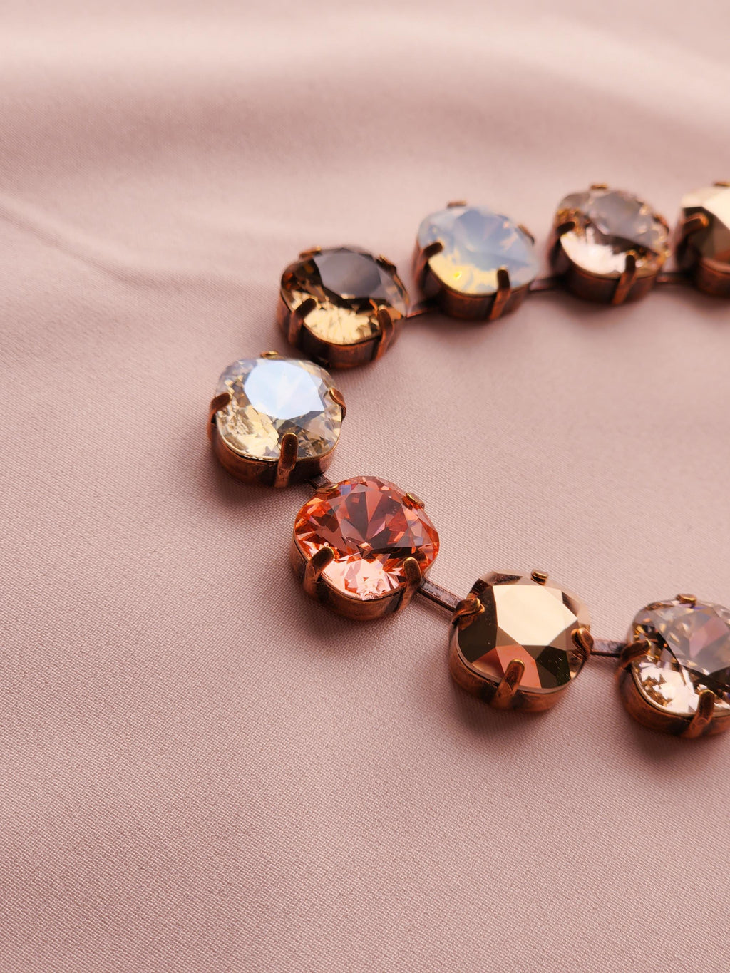 Victorian Garden Swarovski Crystal Necklace | Antique Copper Statement Necklace | Rose Gold Padparadscha Vintage Rose Crystal Crown Earrings