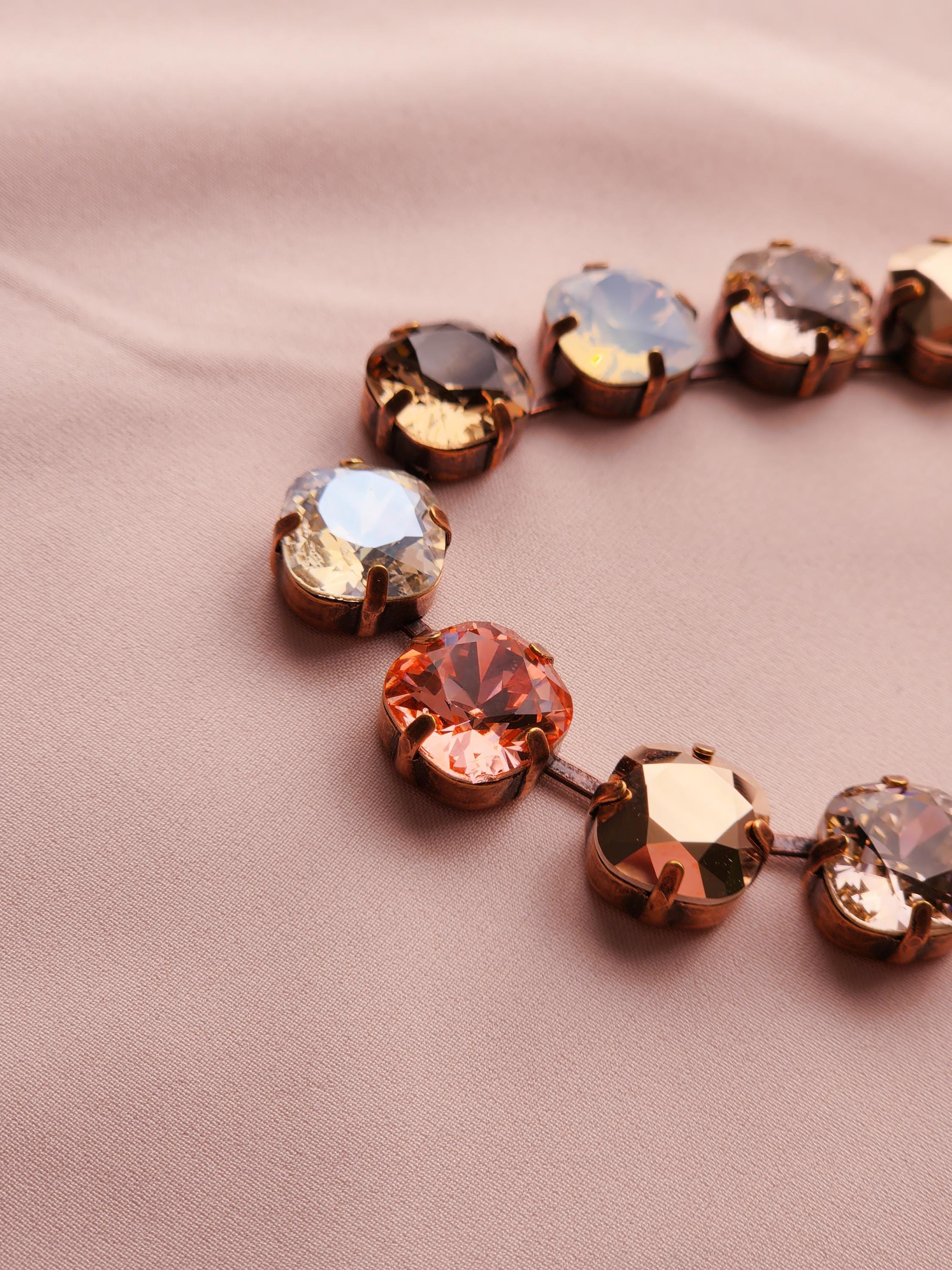 Victorian Garden Swarovski Crystal Necklace | Antique Copper Statement Necklace | Rose Gold Padparadscha Vintage Rose Crystal Crown Earrings