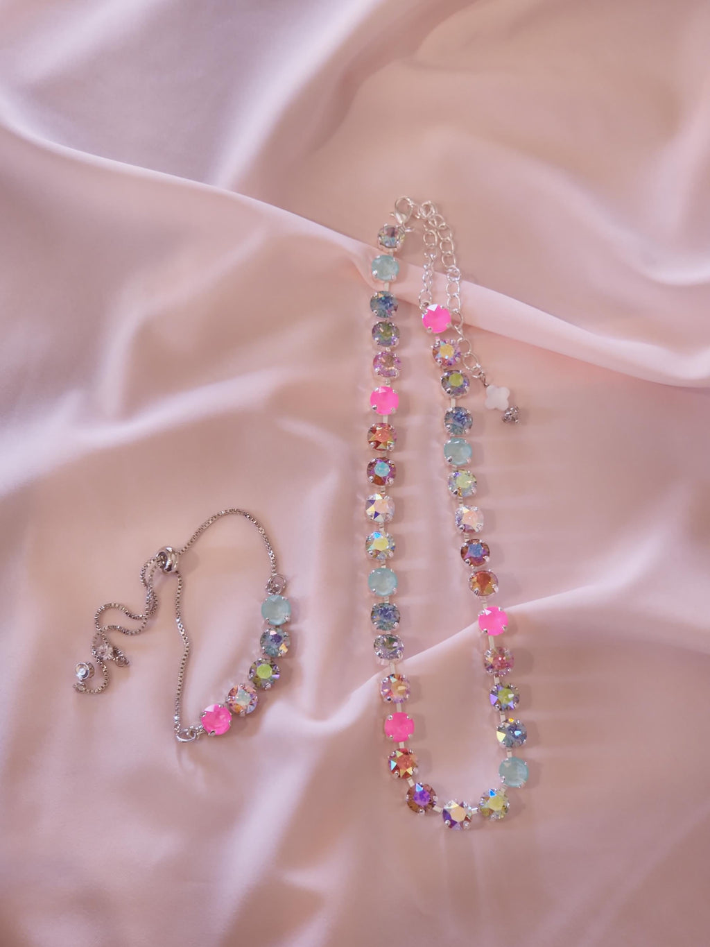 Sugar Rush Swarovski Crystal Bracelet | Handmade Silver Adjustable Slider Bracelet | Rainbow Crystal Bracelet