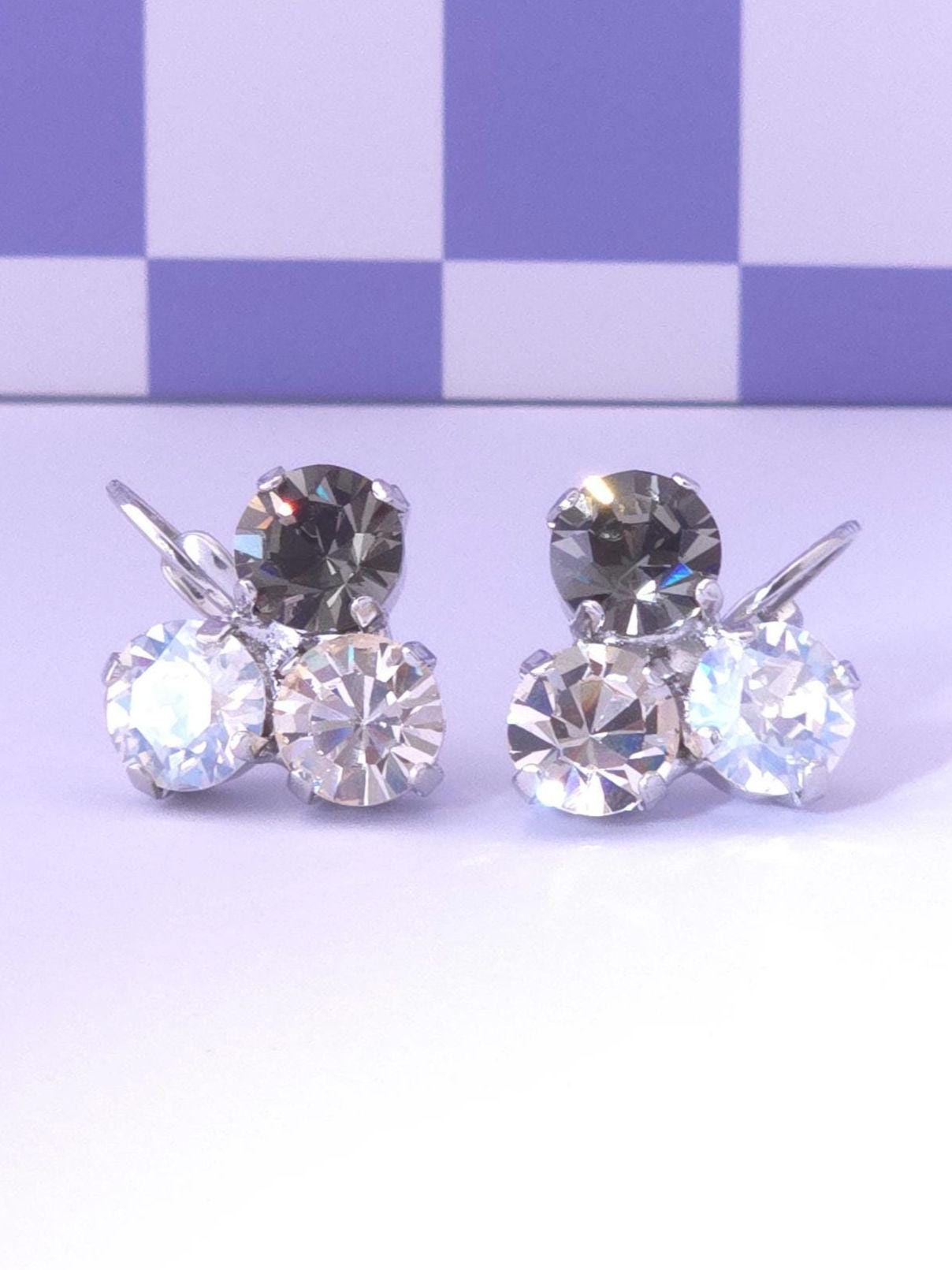 Austrian Crystal Trio Leverback Earrings | Neutral Tones | Rhodium Finish