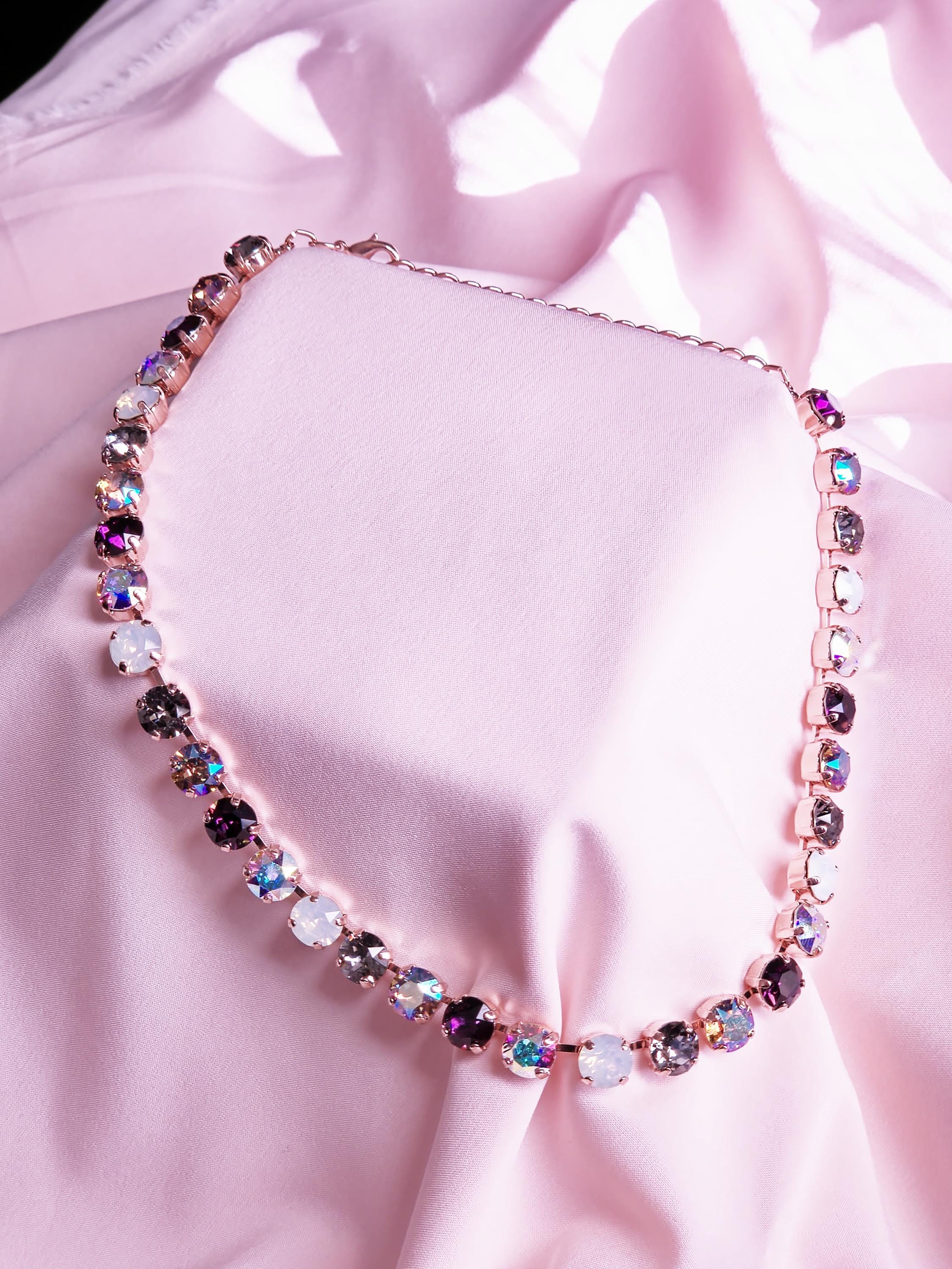 Swarovski Crystal Necklace | Rose Gold Statement Choker | Amethyst, Black Opal, Aurora Borealis