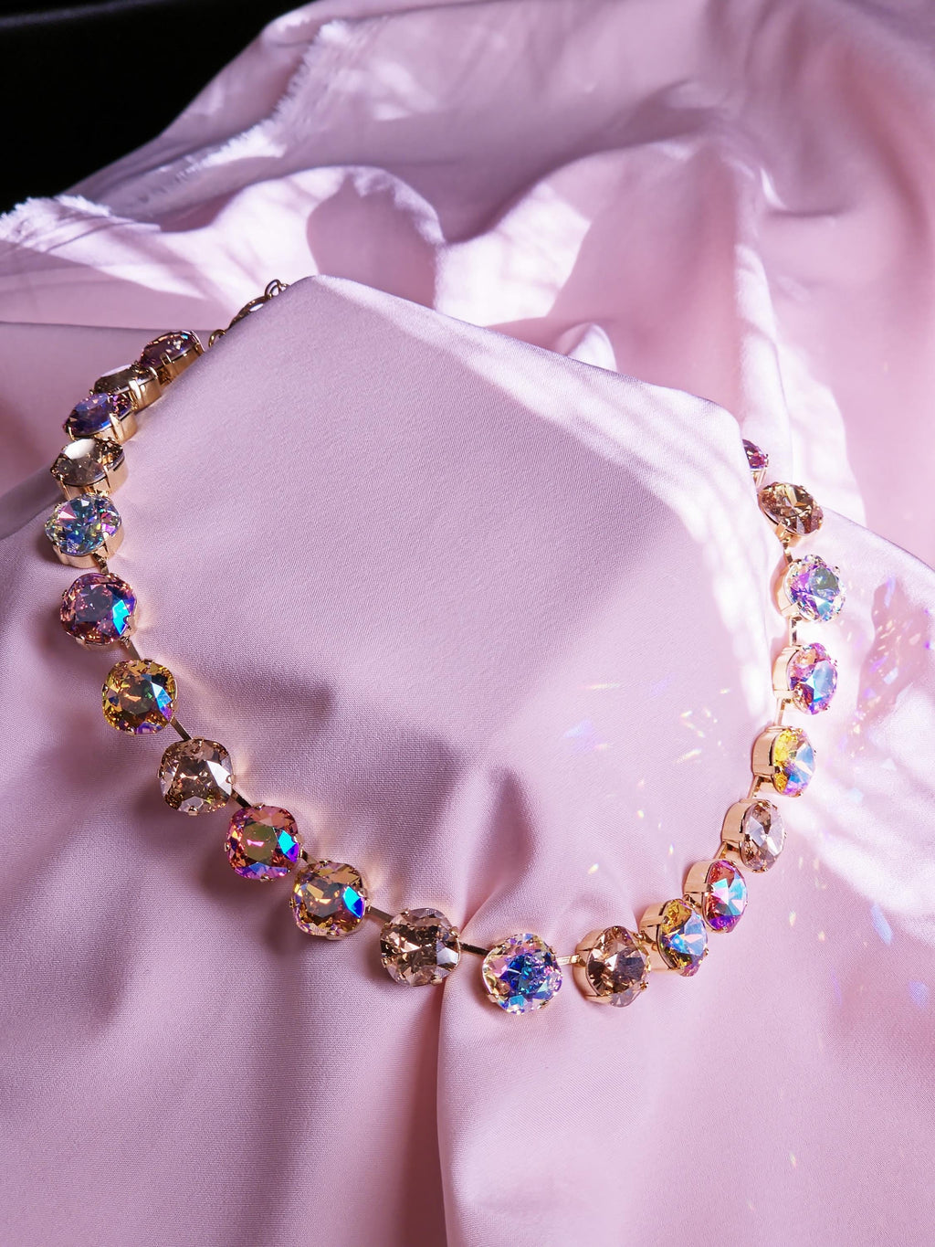 Golden Hour Swarovski Crystal Necklace | 14k Gold Peach Champagne Statement Jewelry