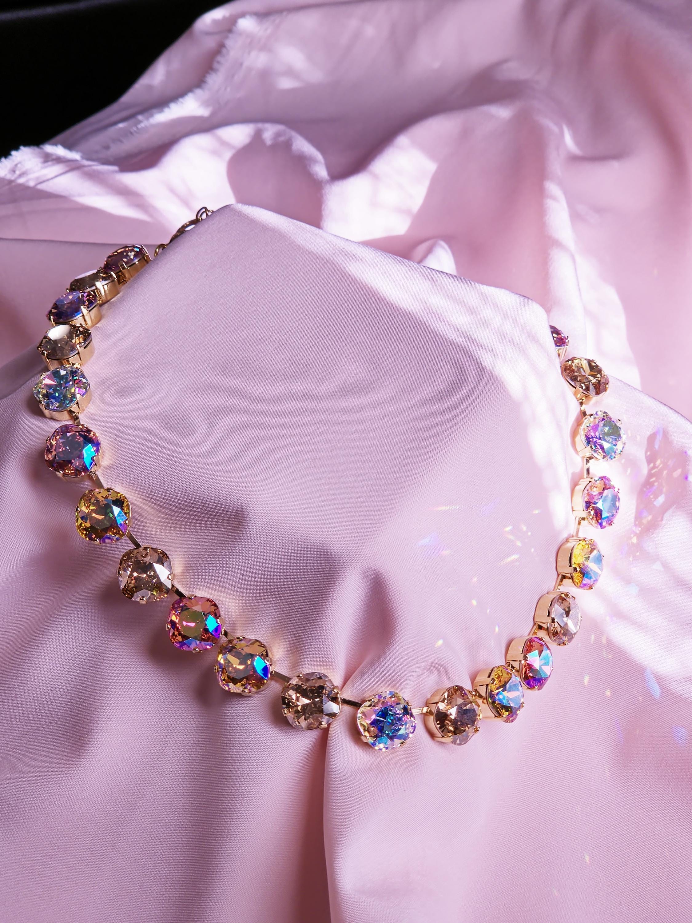 Golden Hour Swarovski Crystal Necklace | 14k Gold Peach Champagne Statement Jewelry