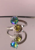 Swarovski Aqua Lemon Citrus Green Two-Stone Crystal Wrap Ring | Adjustable 925 Sterling Silver Plated Ring | Blue Green Halo Ring