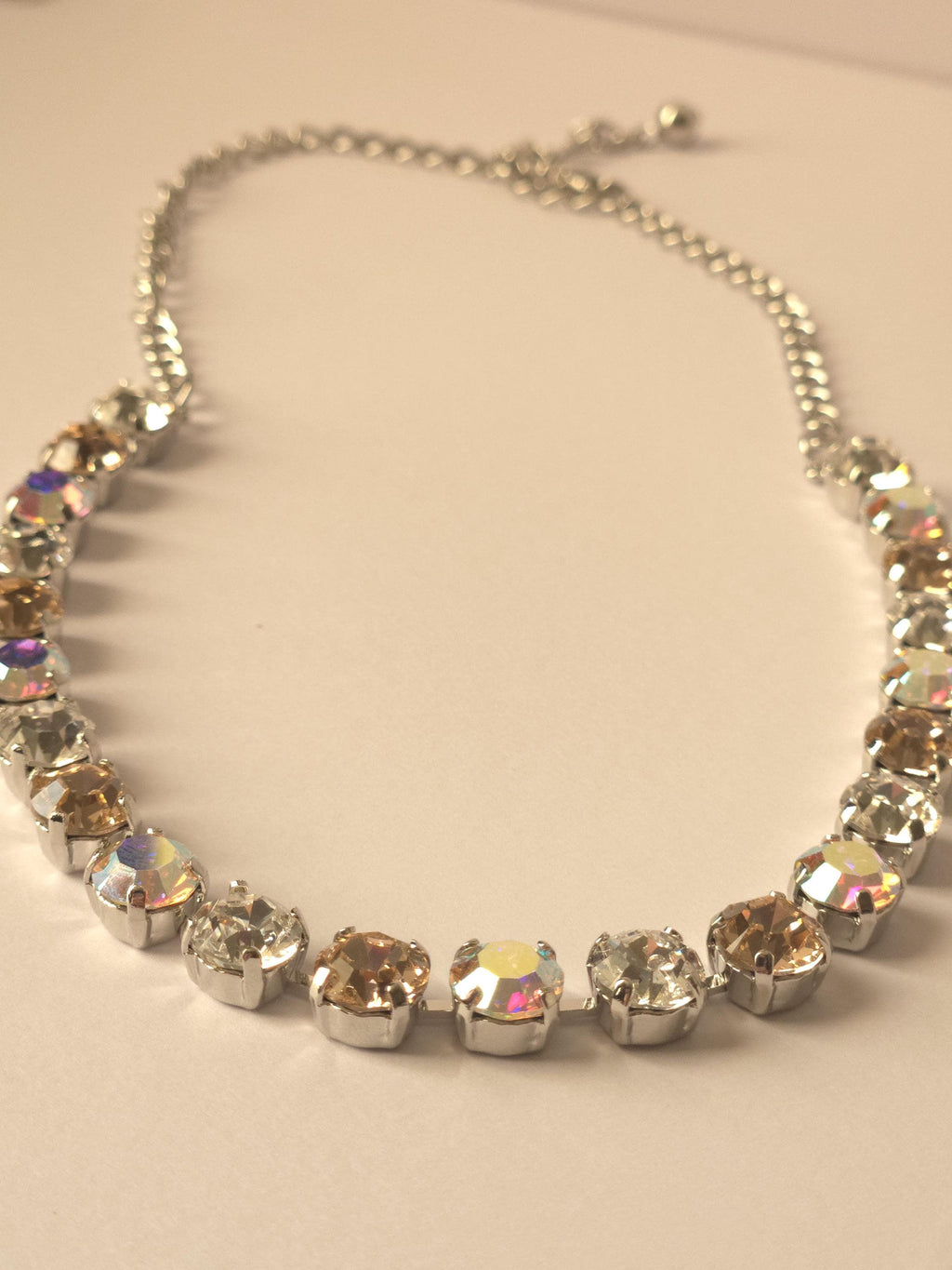 Rhodium Plated Crystal AB & Vintage Rose Jewelry Set | Swarovski, Preciosa Crystal Necklace, Earrings, Bracelet | Bridal Statement Jewelry