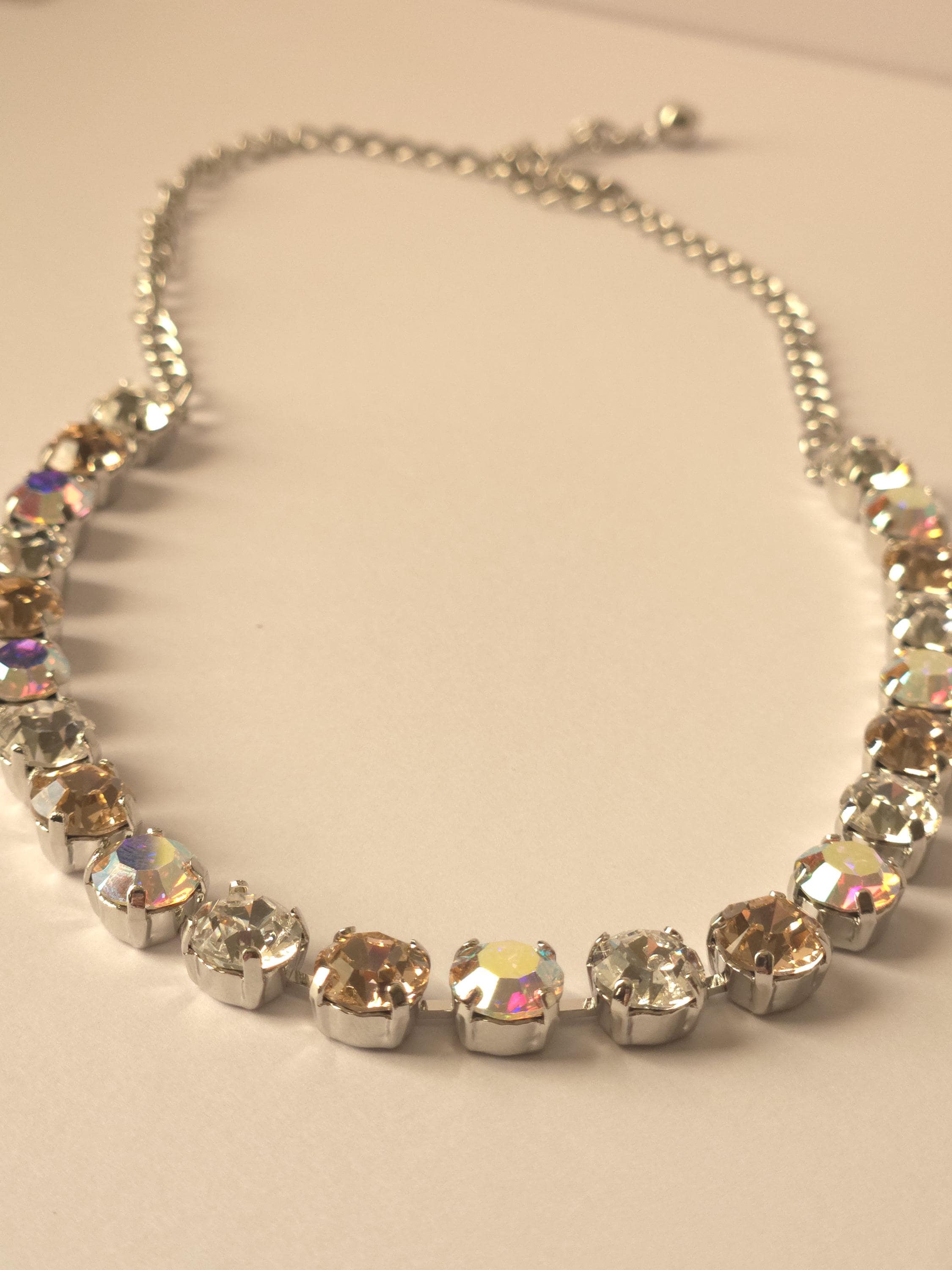 Rhodium Plated Crystal AB & Vintage Rose Jewelry Set | Swarovski, Preciosa Crystal Necklace, Earrings, Bracelet | Bridal Statement Jewelry