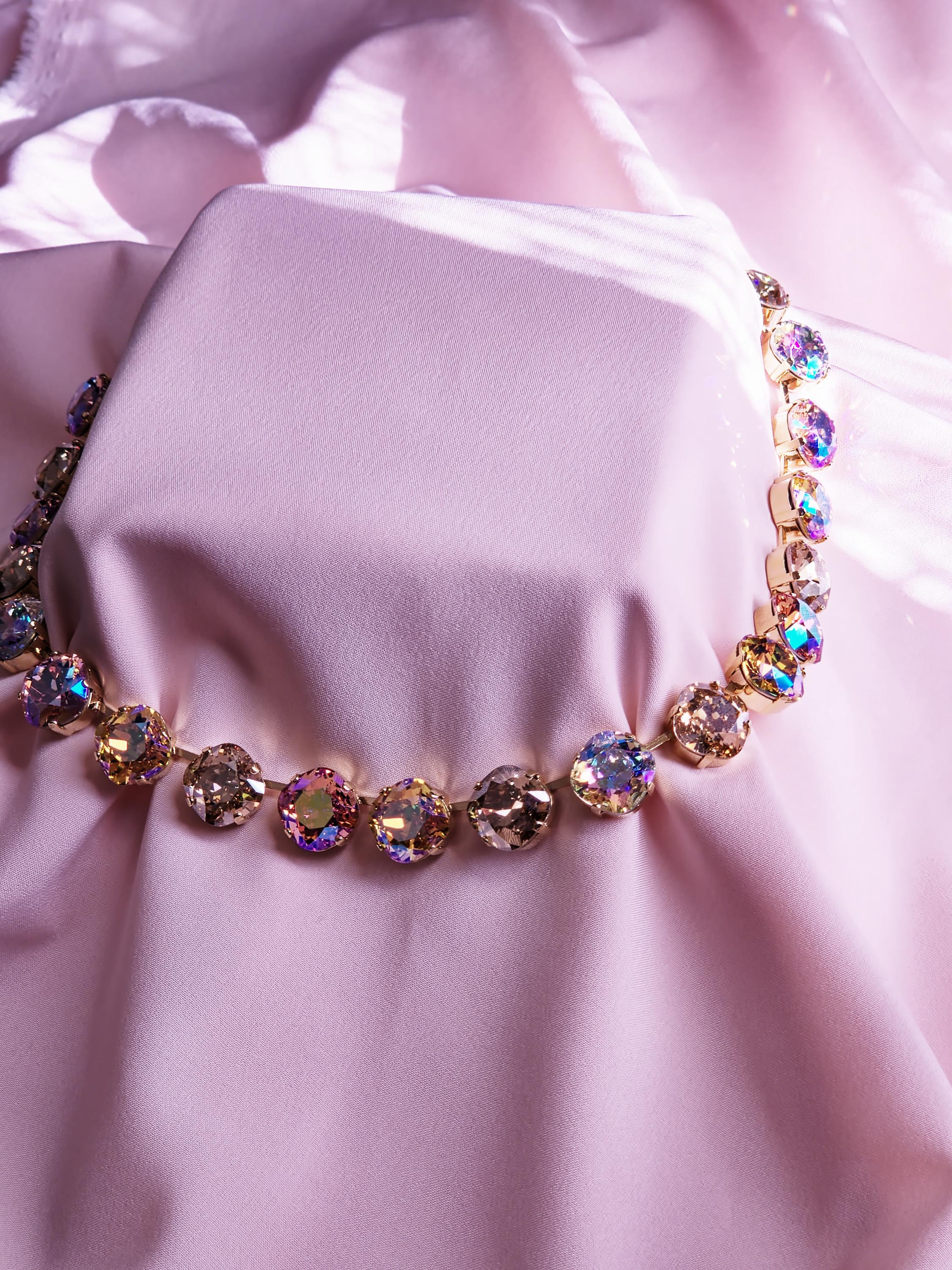 Golden Hour Swarovski Crystal Necklace | 14k Gold Peach Champagne Statement Jewelry